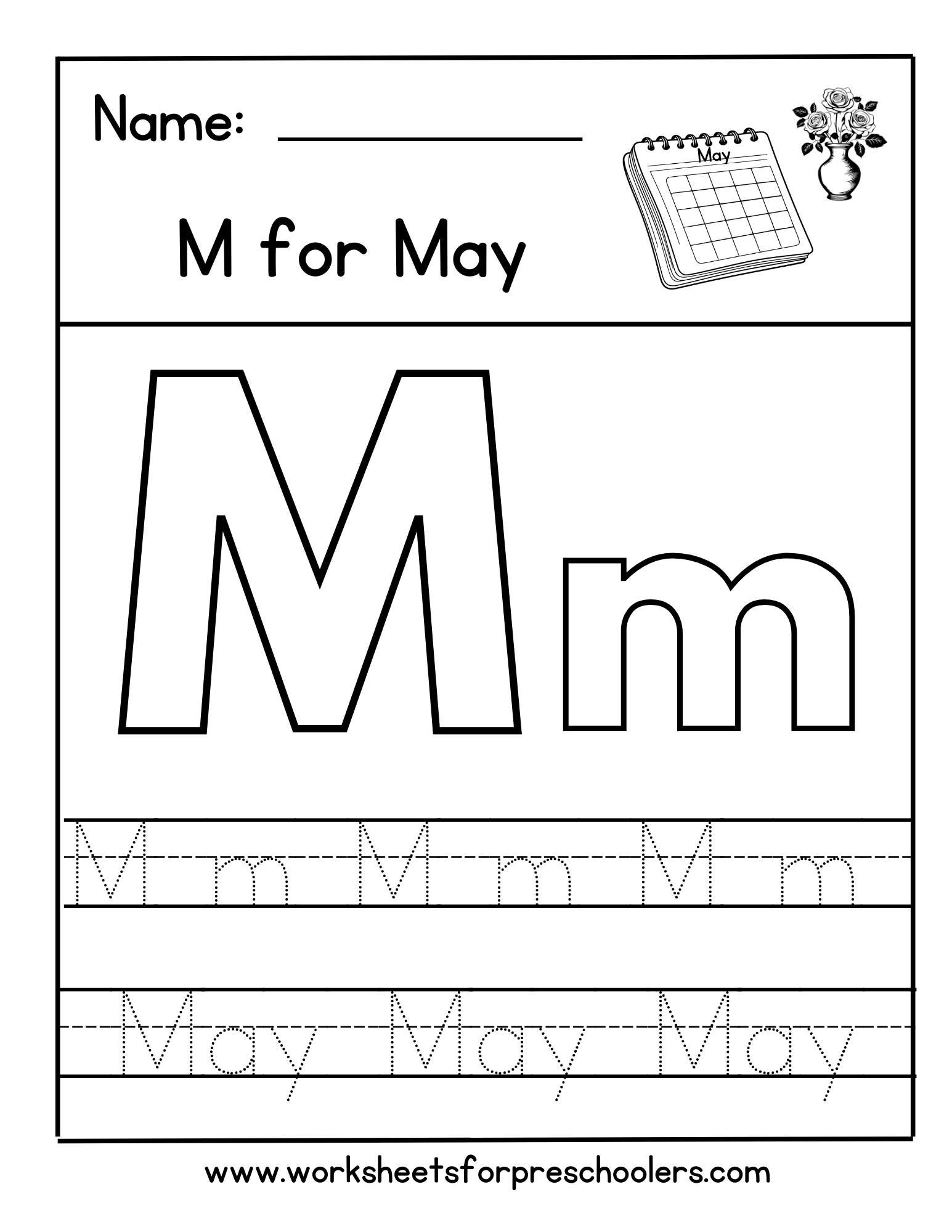 M for May Letter Tracing Worksheet M for May Letter Tracing Worksheet