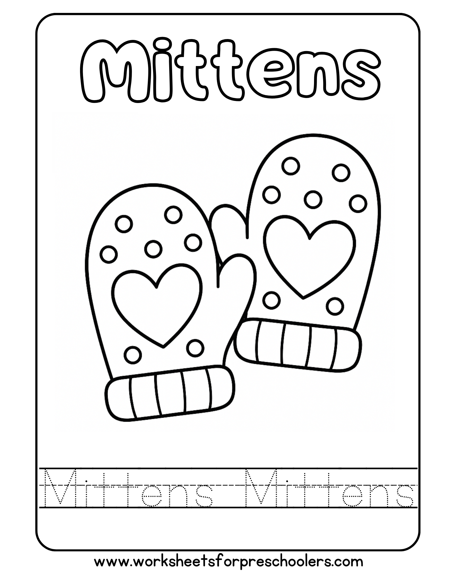 Mittens Coloring and Tracing Worksheet