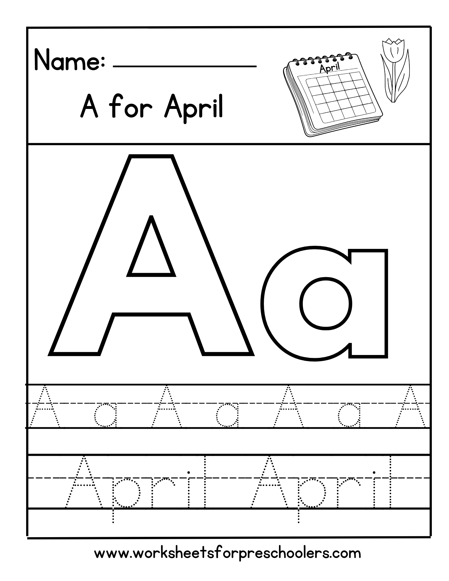 A for April Letter Tracing Worksheet 
