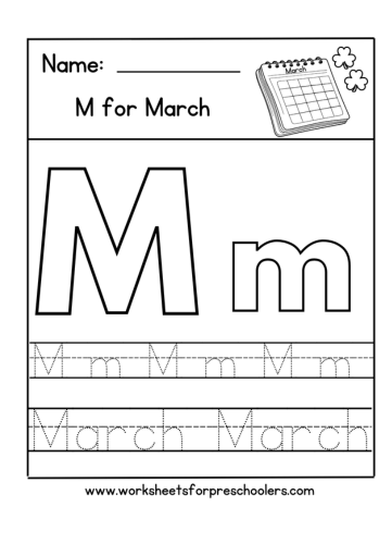 M for March Letter Tracing Worksheet