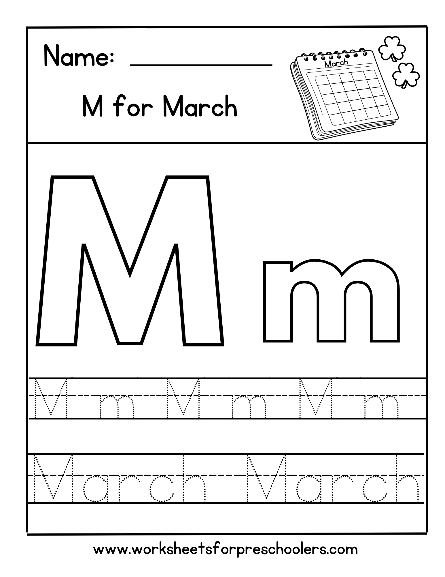 M for March Letter Tracing Worksheet M for March Letter Tracing Worksheet