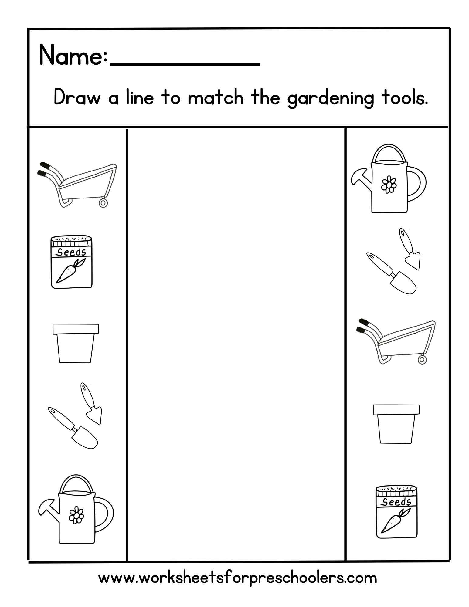 Garden Tools Matching Worksheet