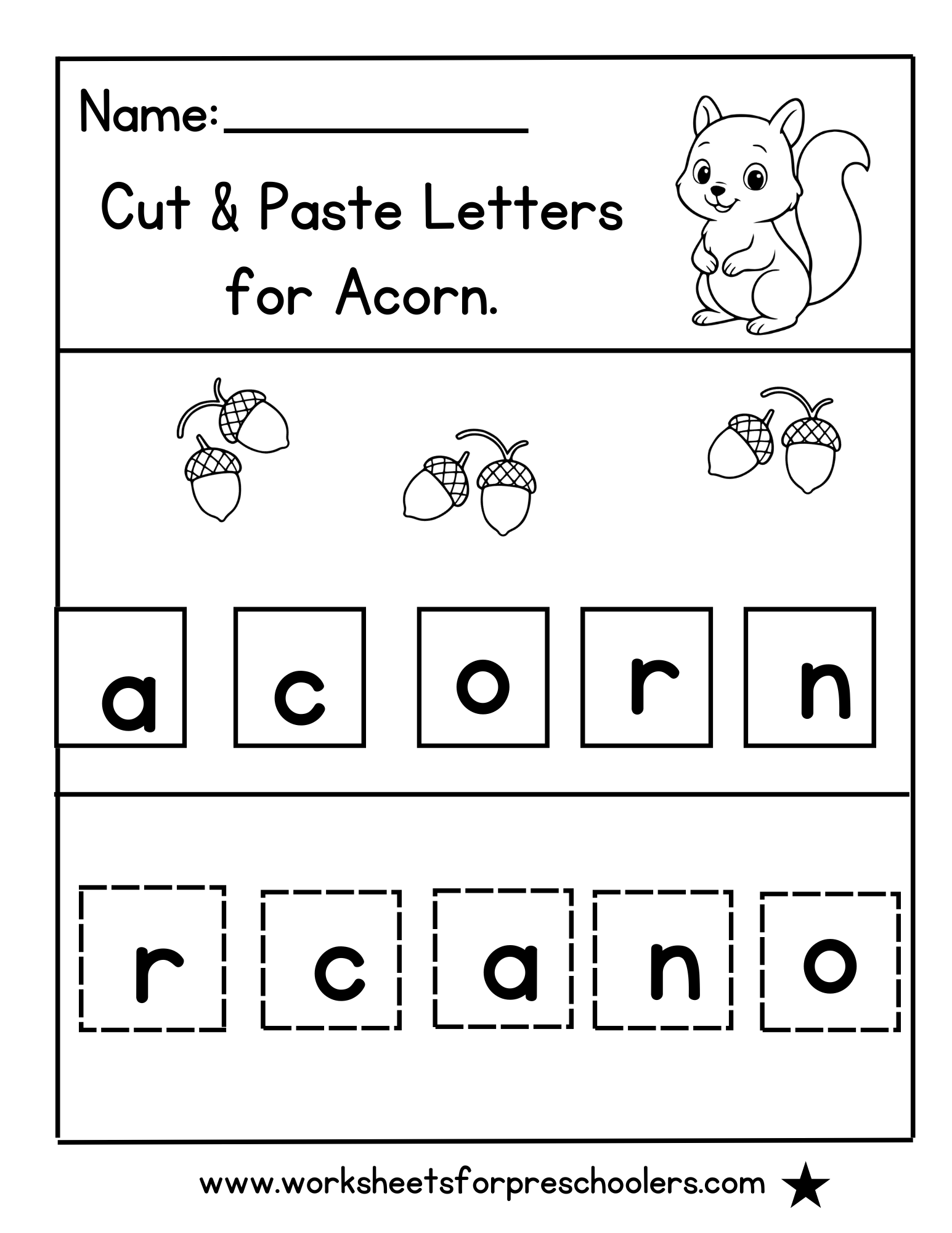 Acorn Cut and Paste Letters Worksheet Acorn Cut and Paste Letters Worksheet