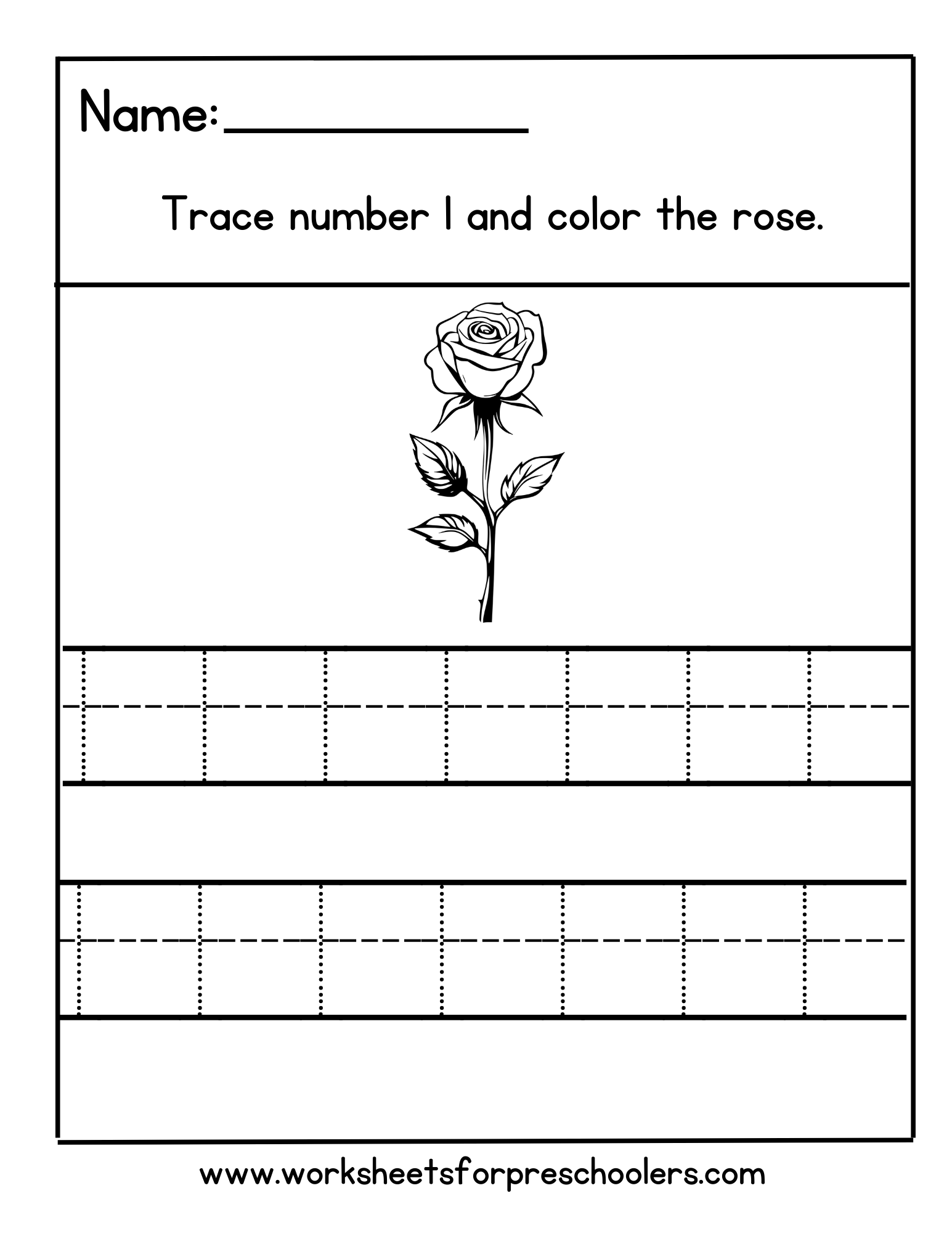 Number 1 Math Flower Worksheet