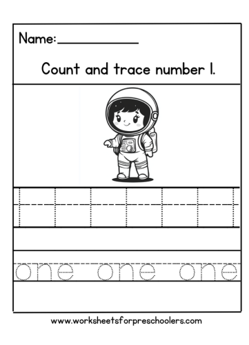 Space Theme Number 1 Worksheet