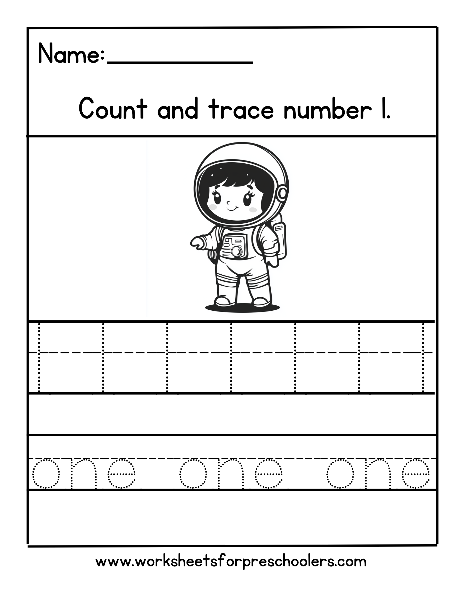Space Theme Number 1 Worksheet Space Theme Number 1 Worksheet