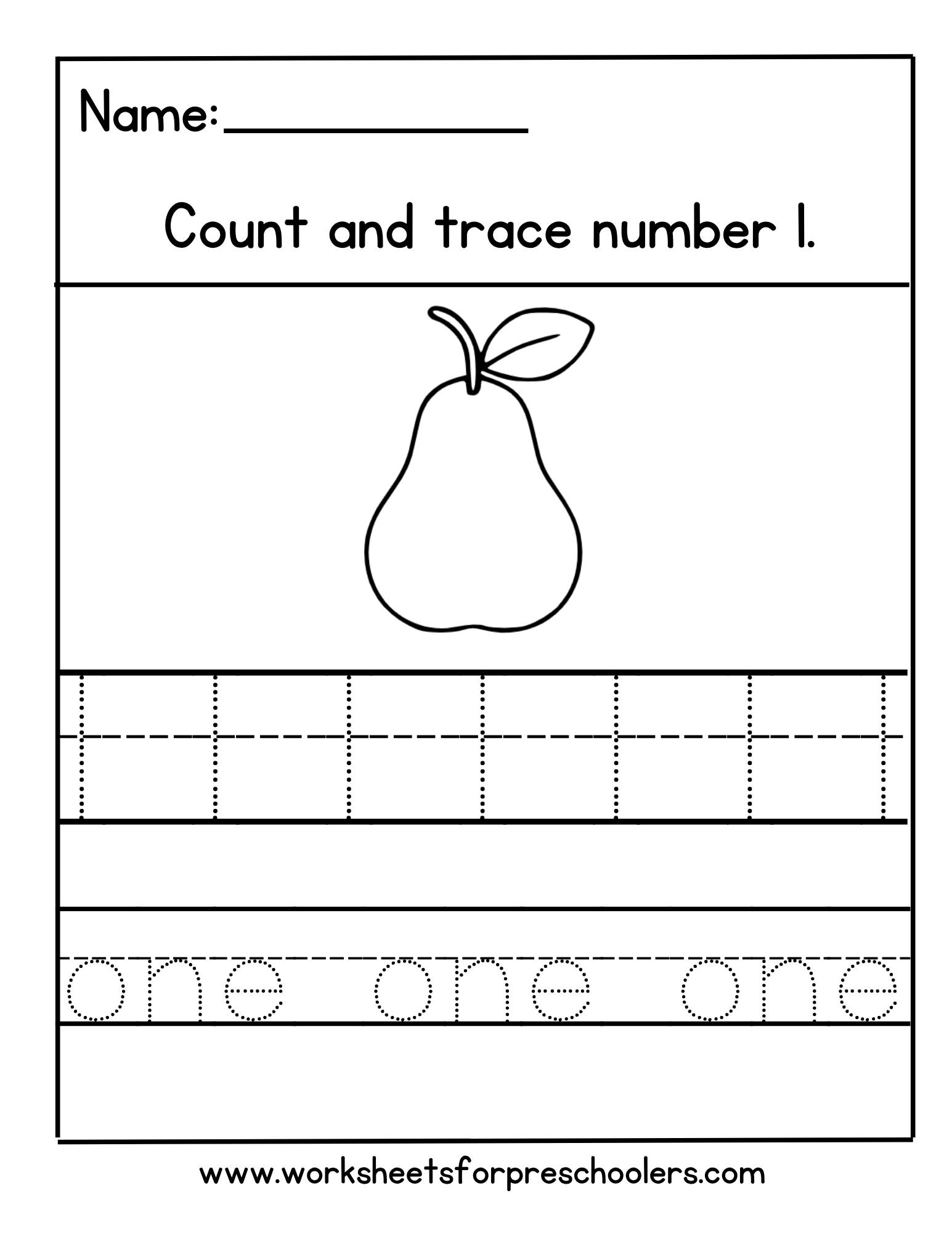 Number 1 – Trace, Count & Color with Pear Theme