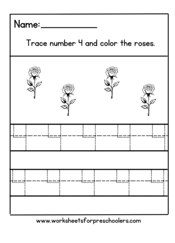 Number 4 Math Flower Worksheet