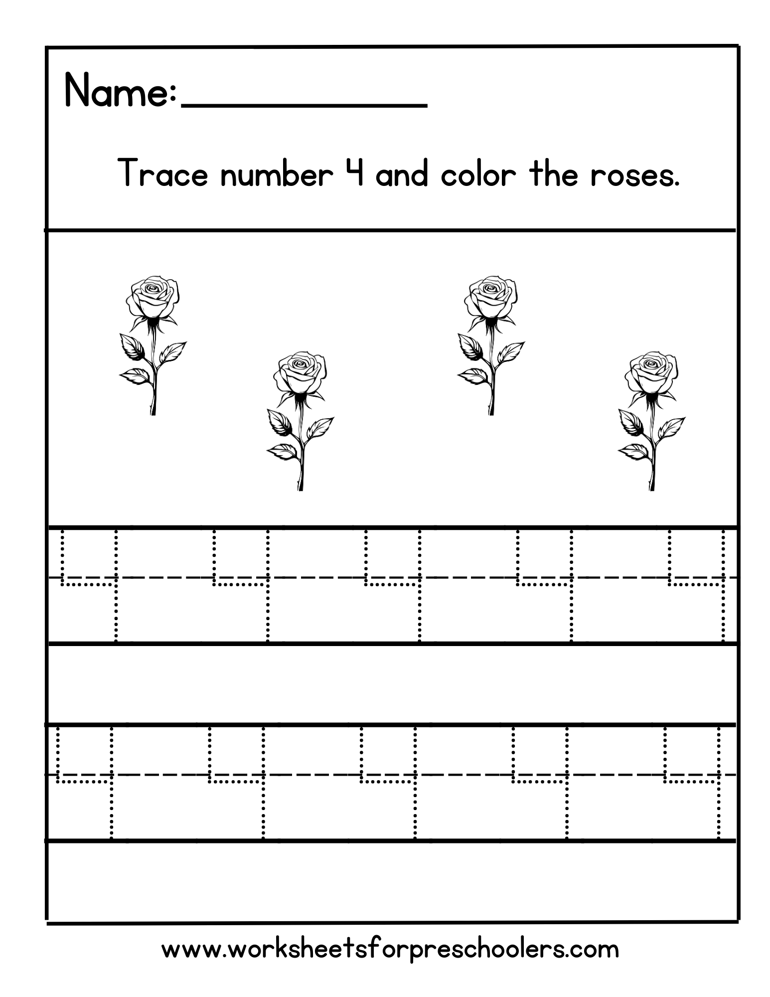 Number 4  Math Flower Worksheet