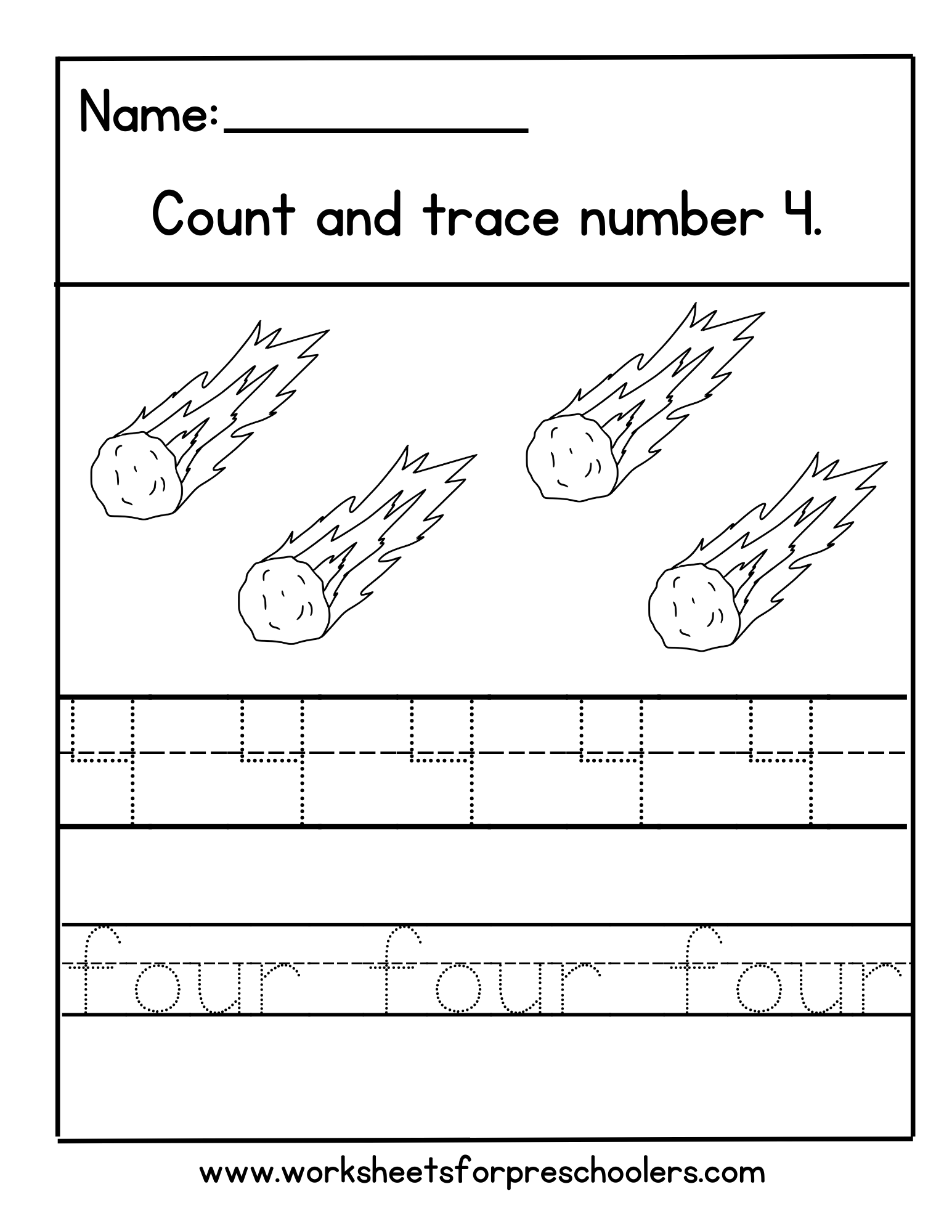 Number 4 Space Math Worksheet,