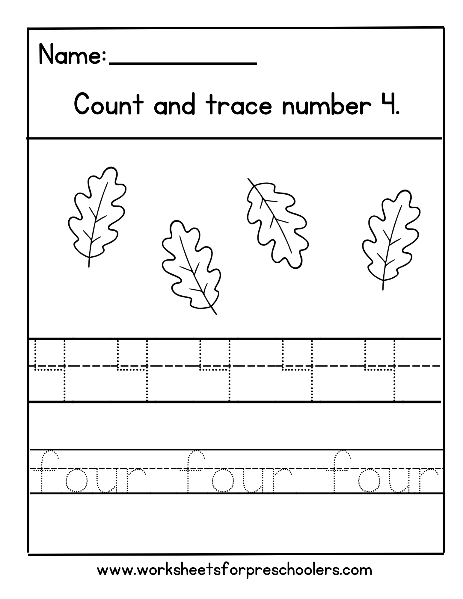 Number 4 Tracing Worksheet