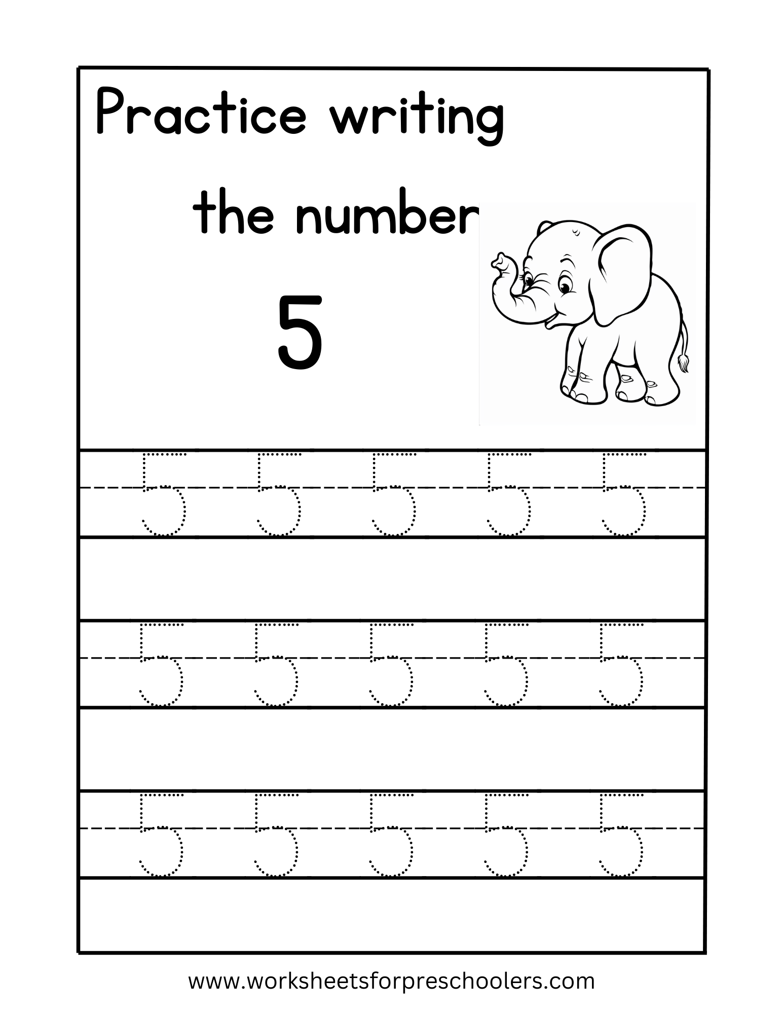Number 5 Tracing Worksheet