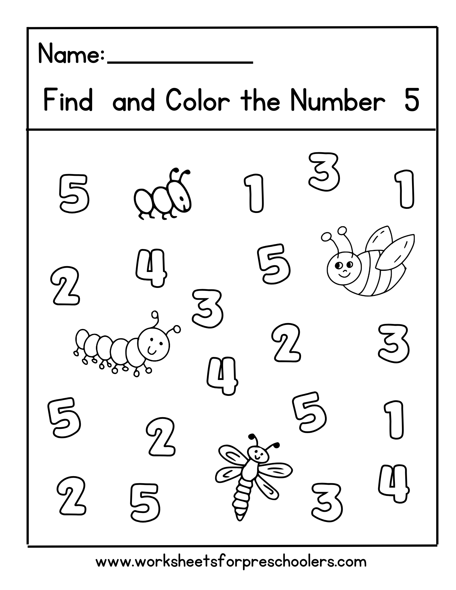 Bugs Number 5 Worksheet