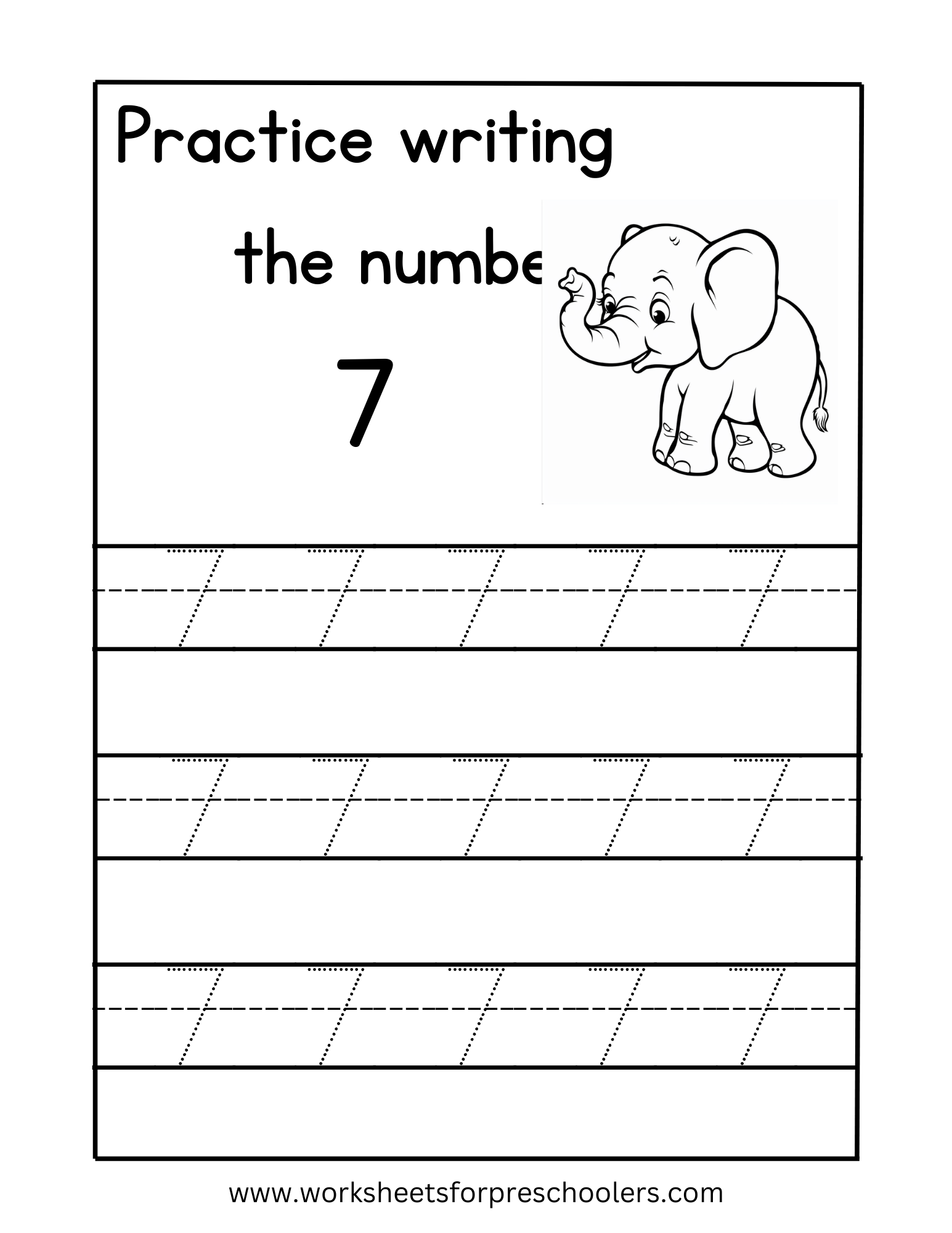 Number 7 tracing worksheet