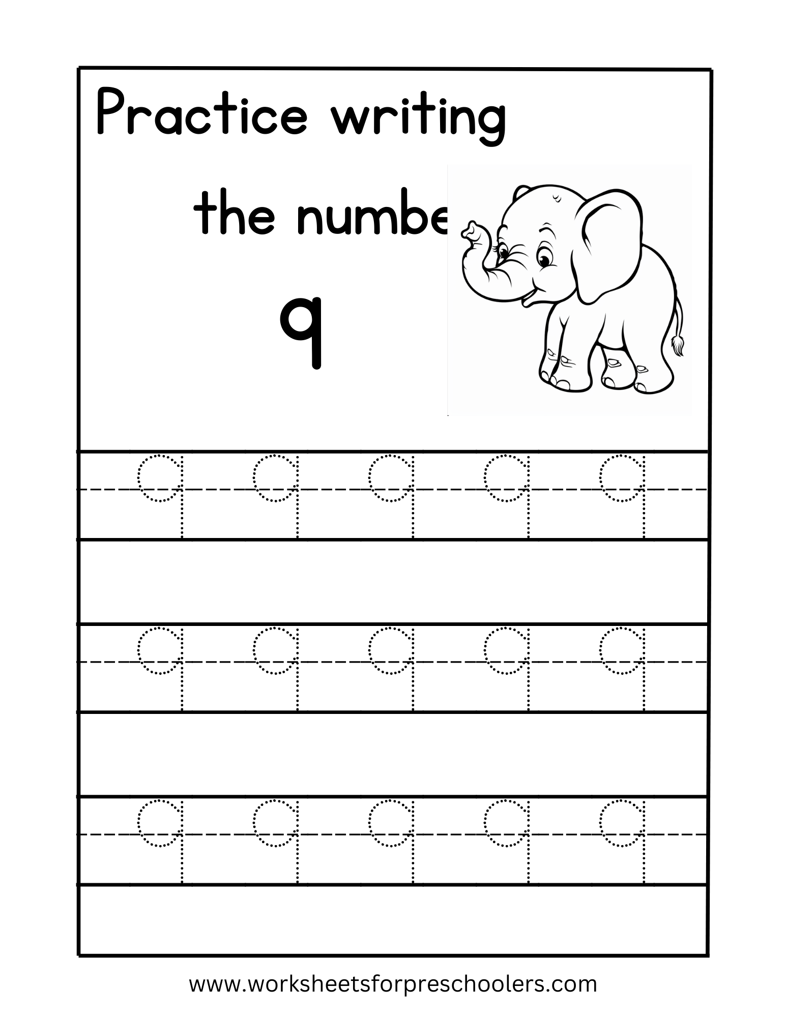 Number 9 Tracing Worksheet