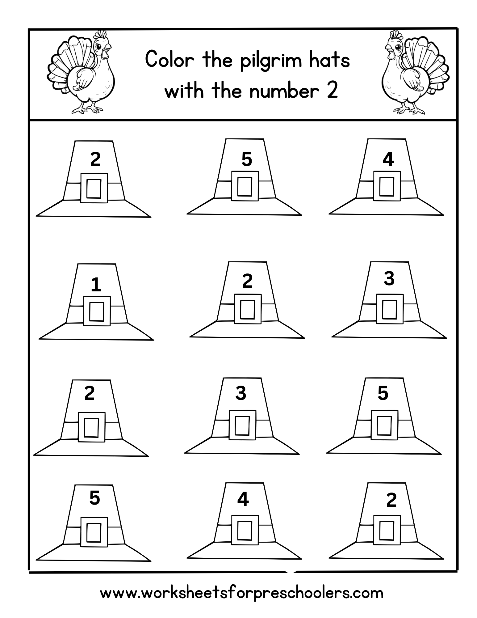 Thanksgiving Number Recognition Math Worksheet