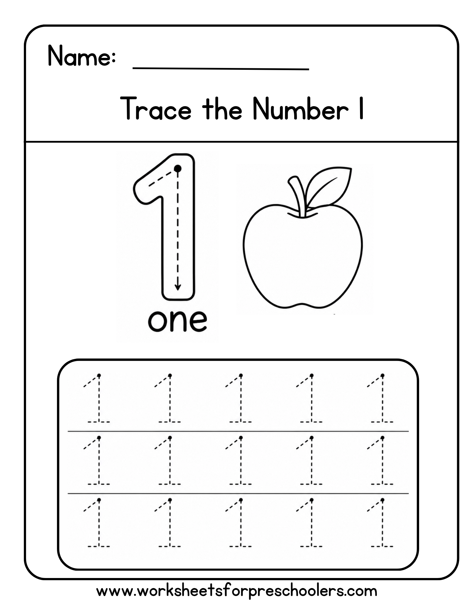 Number 1 Tracing Worksheet Number 1 Tracing Worksheet