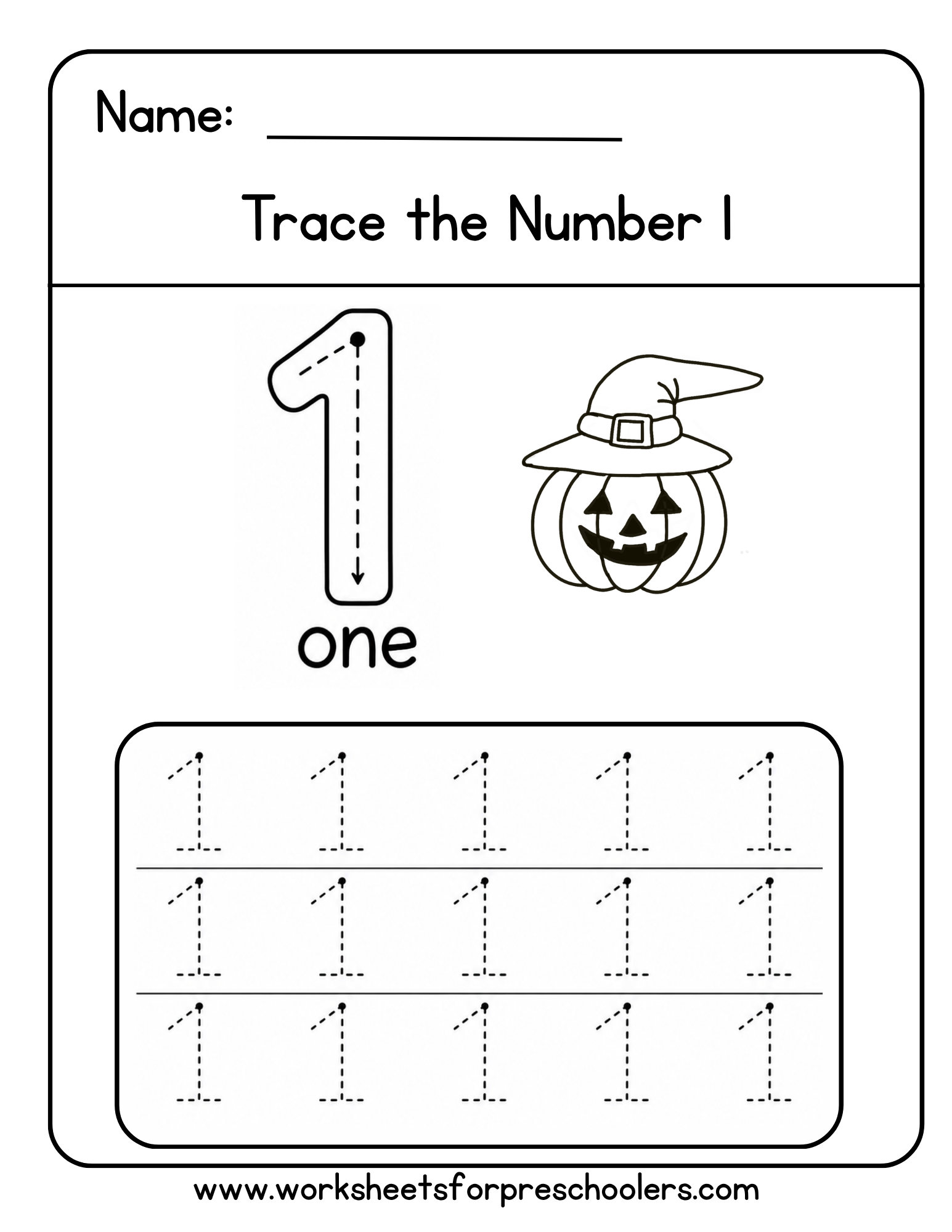 Number 1 Tracing Worksheet Number 1 Tracing Worksheet