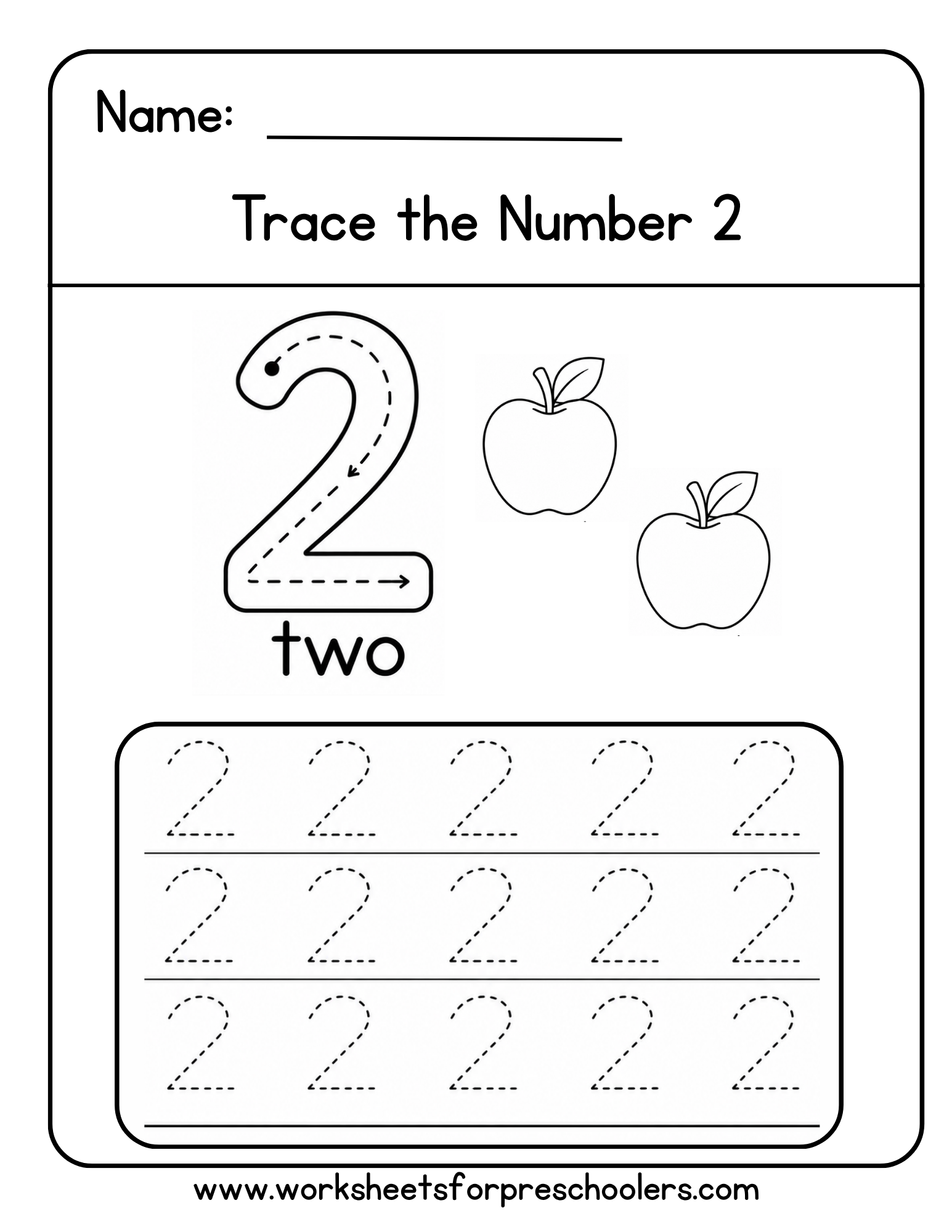 Number 2 Tracing Worksheet Number 2 Tracing Worksheet