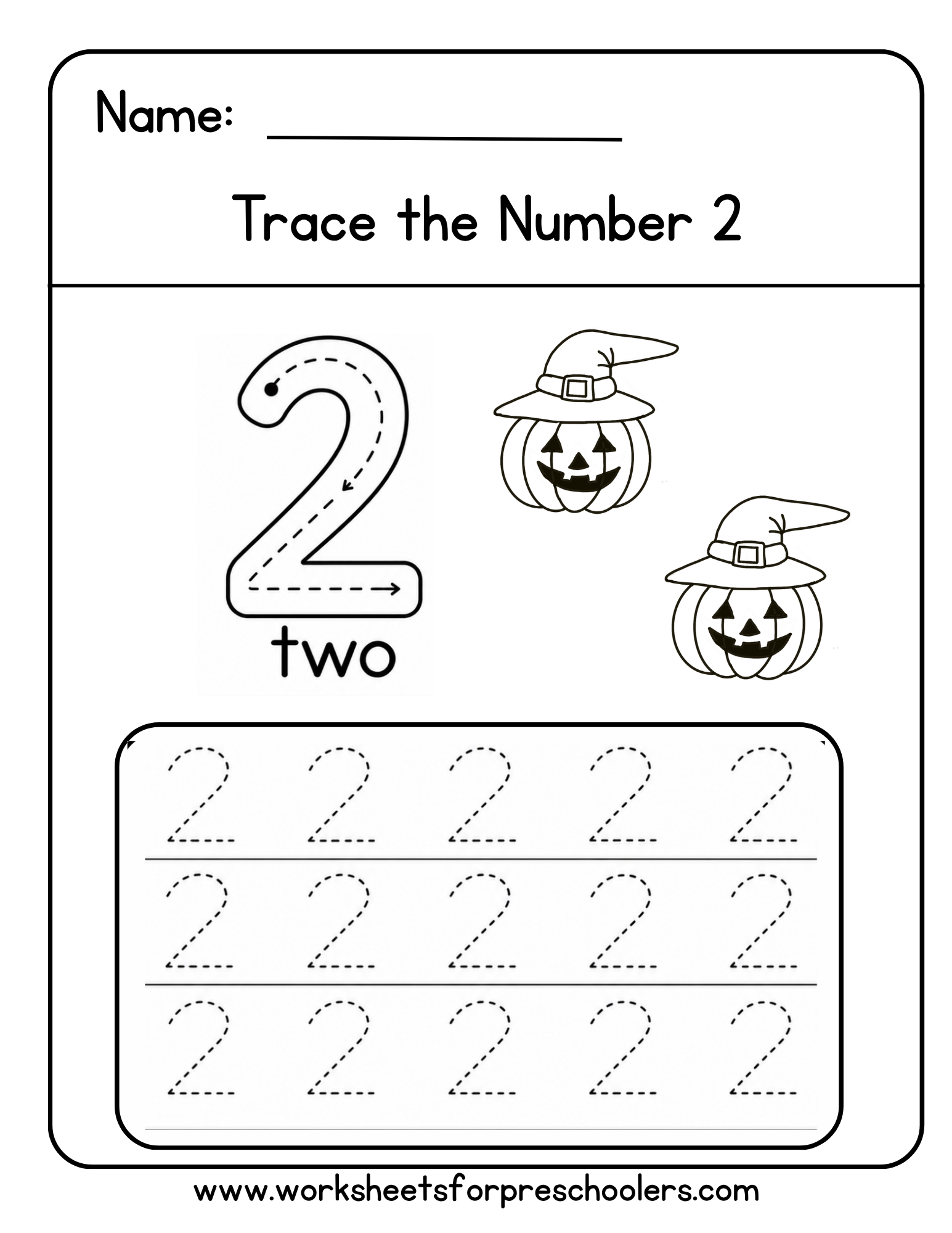 Number 2 Tracing Worksheet