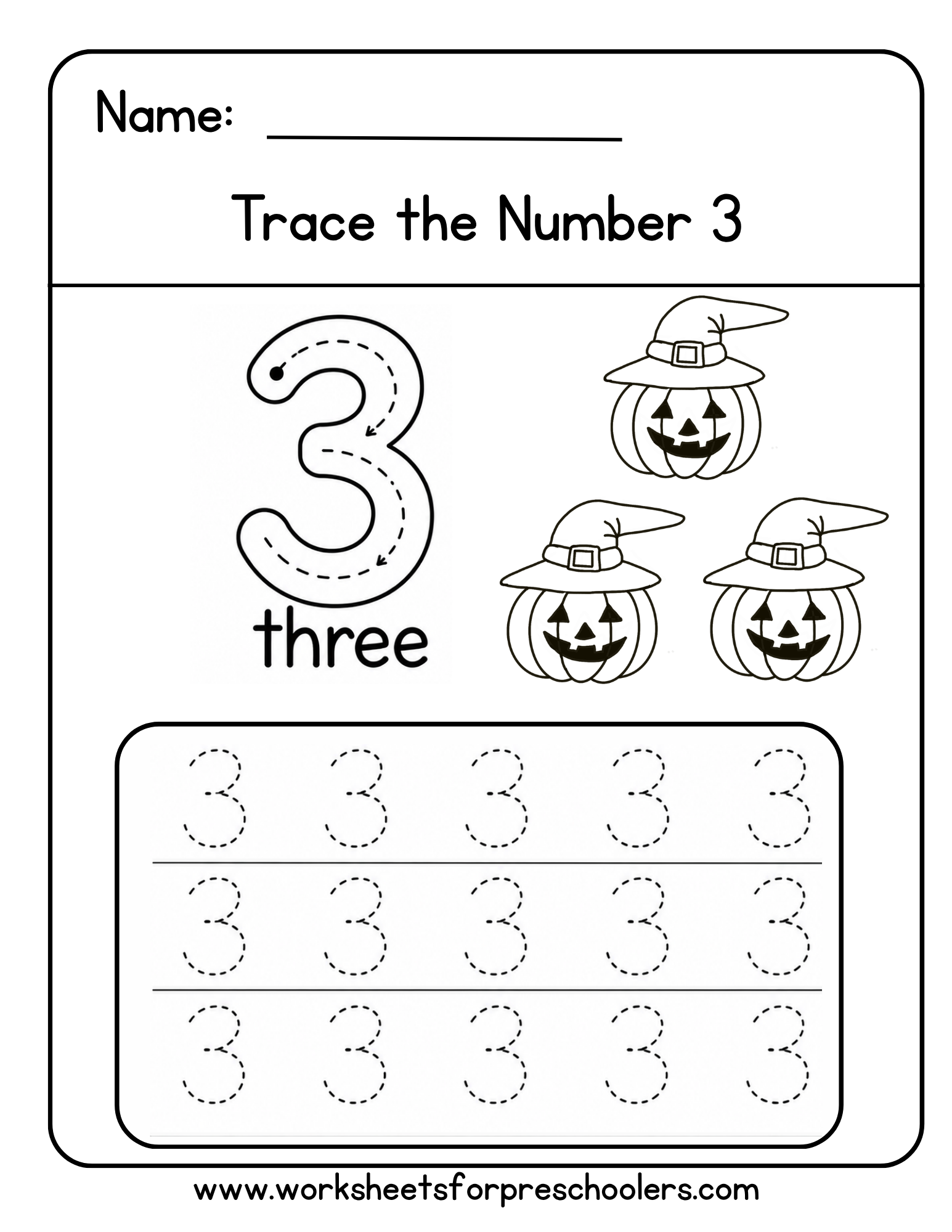 Number 3 Tracing Worksheet Number 3 Tracing Worksheet