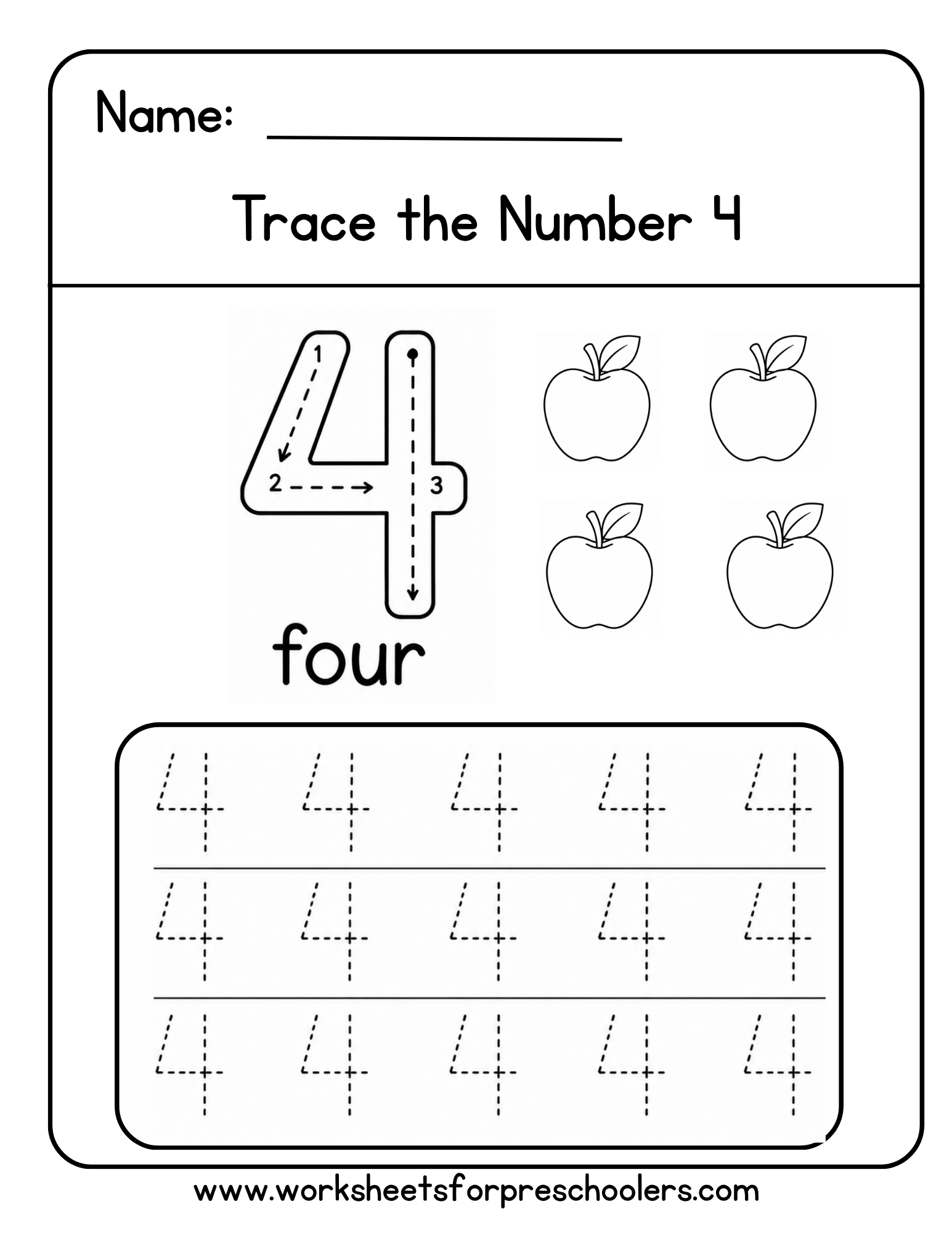 Number 4 Tracing Worksheet Number 4 Tracing Worksheet