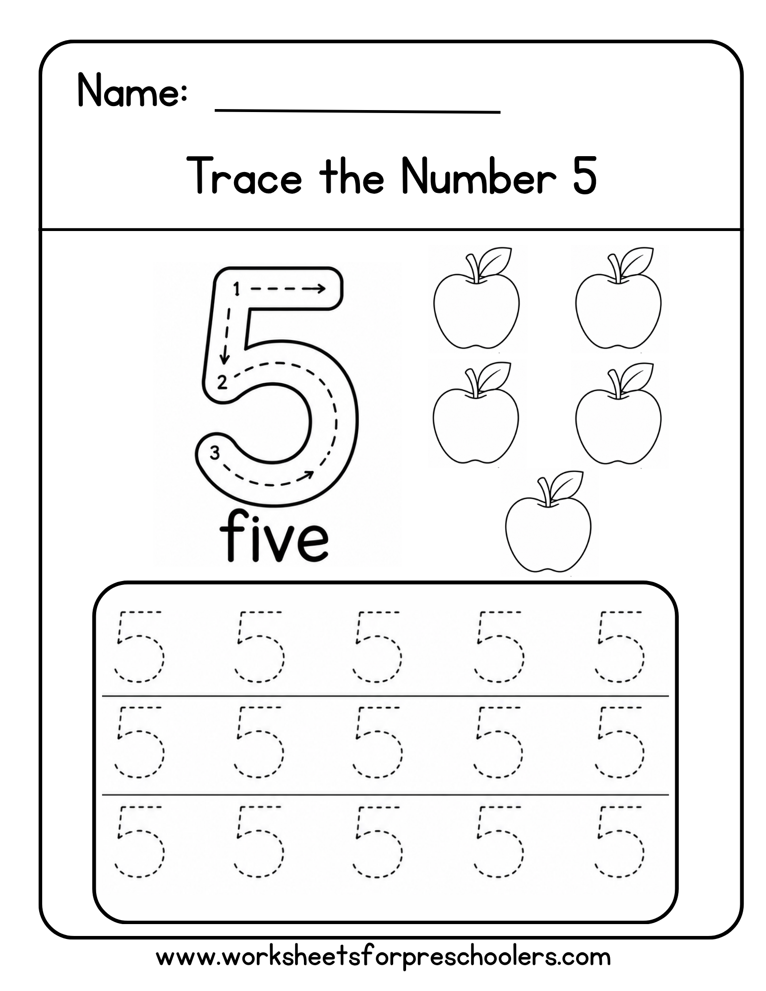 Number 5 Tracing Worksheet Number 5 Tracing Worksheet