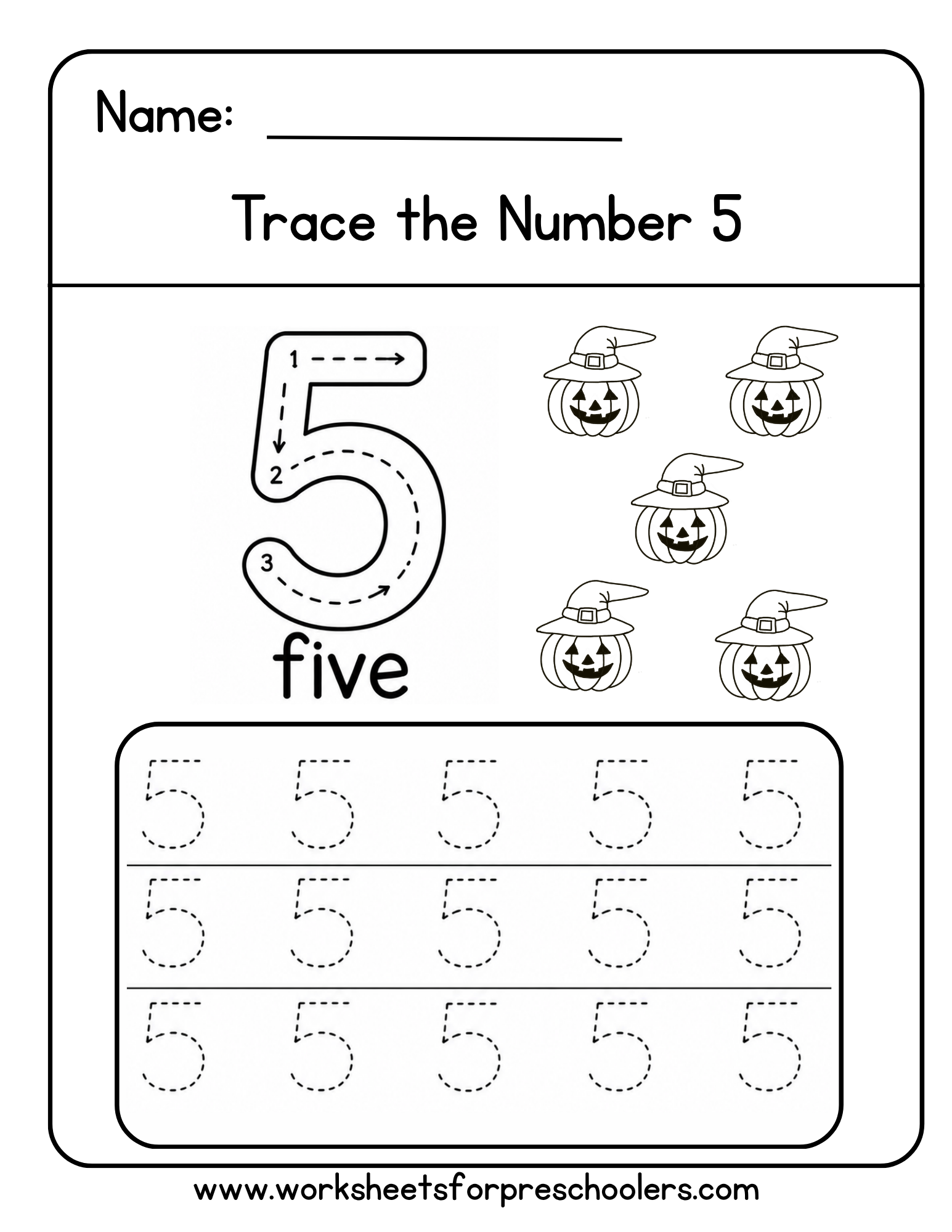 Number 5 Tracing Worksheet Number 5 Tracing Worksheet