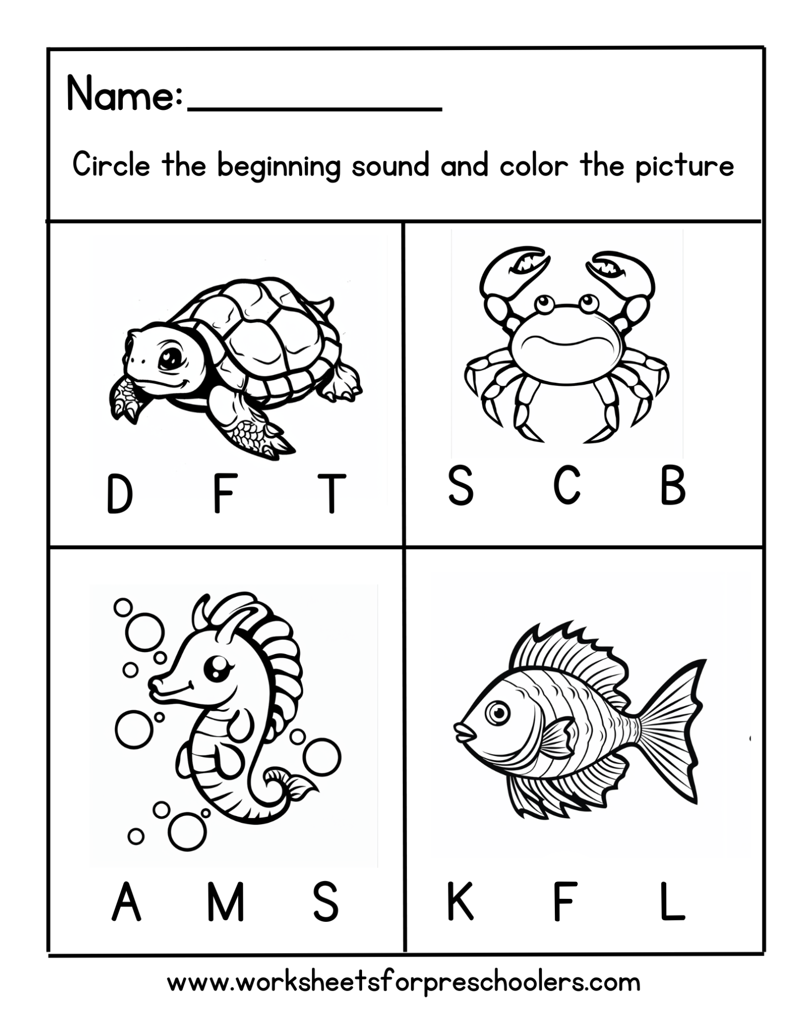 Ocean Beginning Sound Worksheet Ocean Beginning Sound Worksheet