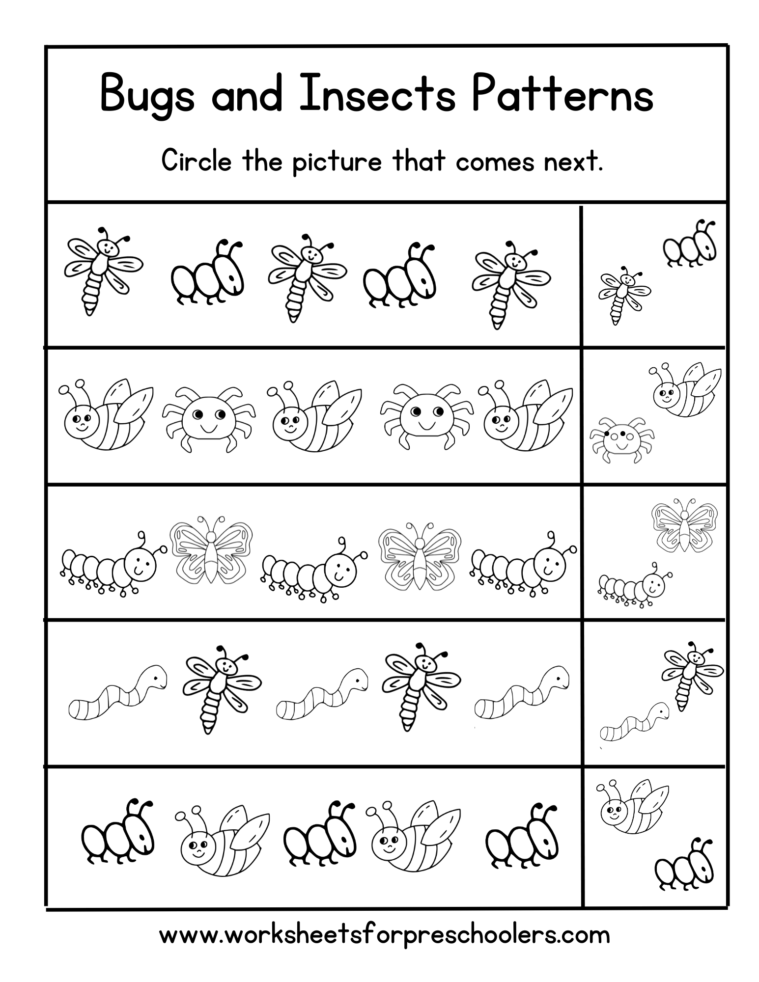 Bug Theme Pattern Completion Worksheet Bug Theme Pattern Completion Worksheet