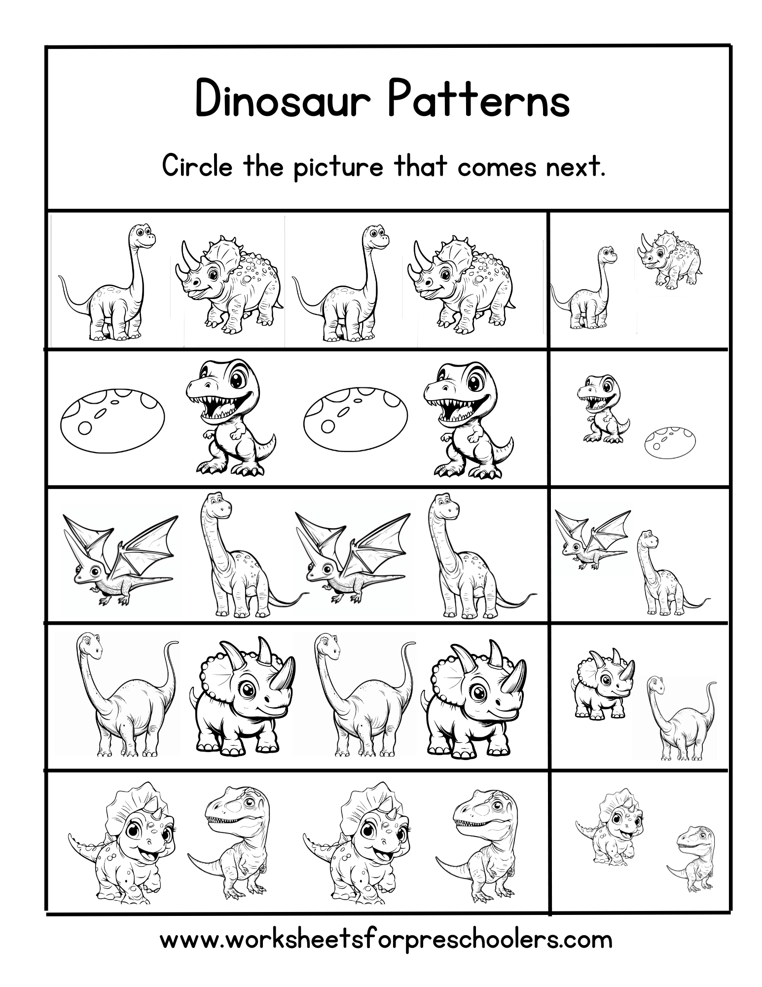 Dinosaur Theme Pattern Completion Worksheet