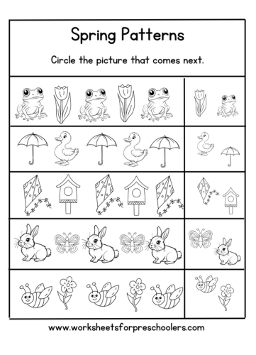 Spring Theme Pattern Completion Worksheet 