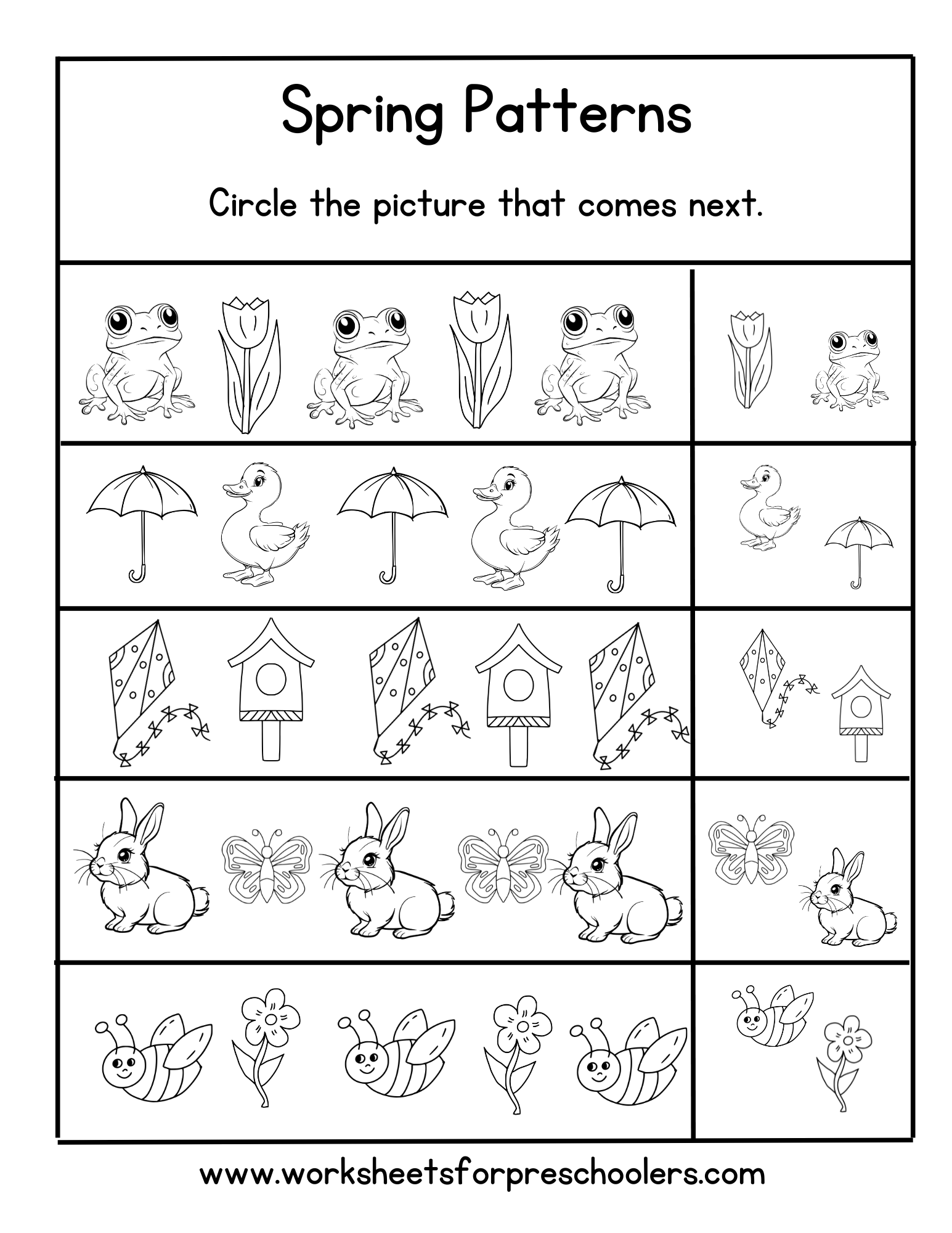 Spring Theme Pattern Completion Worksheet 
