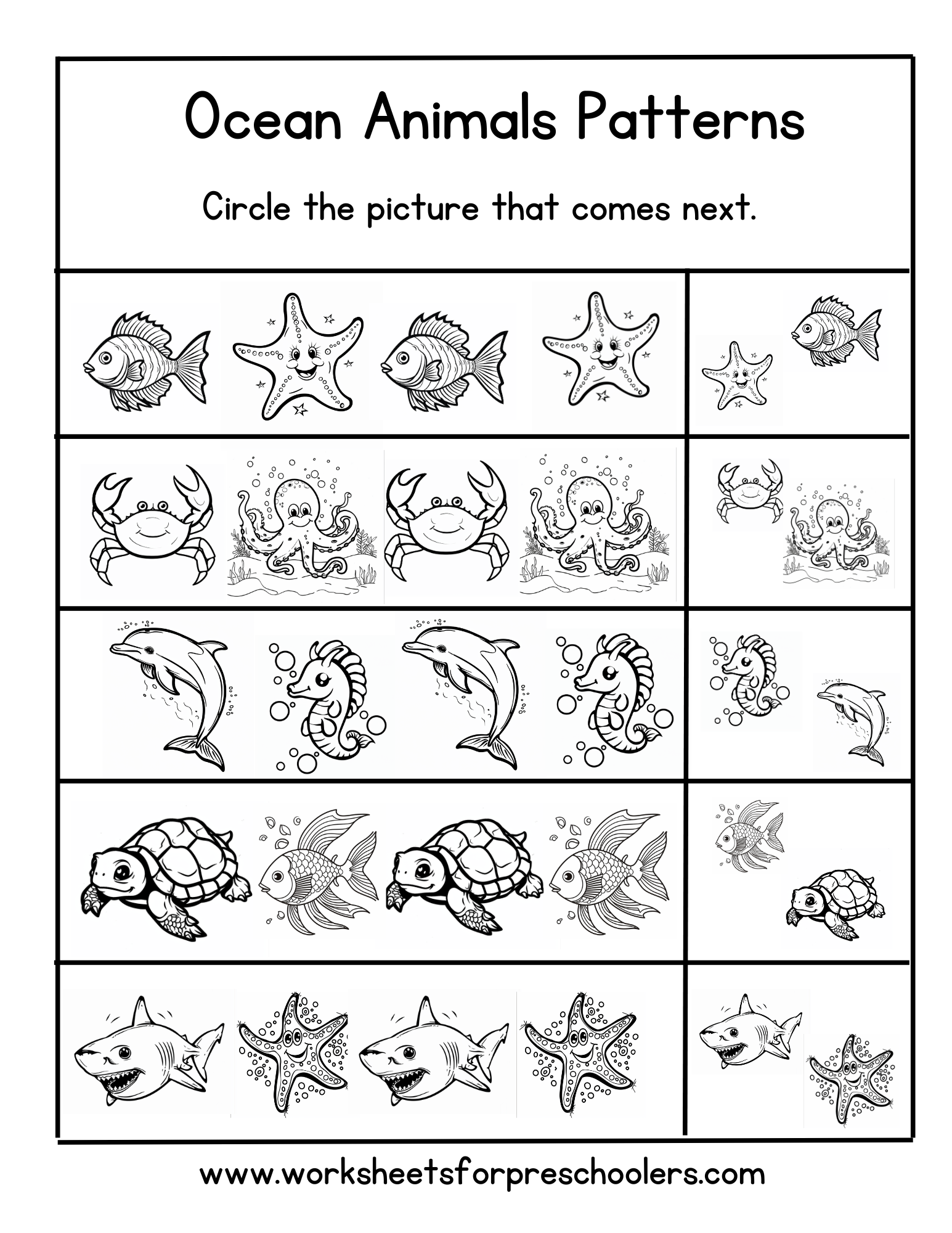 ocean animals preschool pattern recognition worksheet ocean animals preschool pattern recognition worksheet