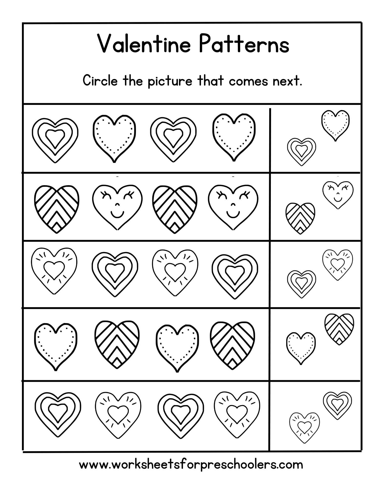 Valentine Day Pattern Completion Worksheet