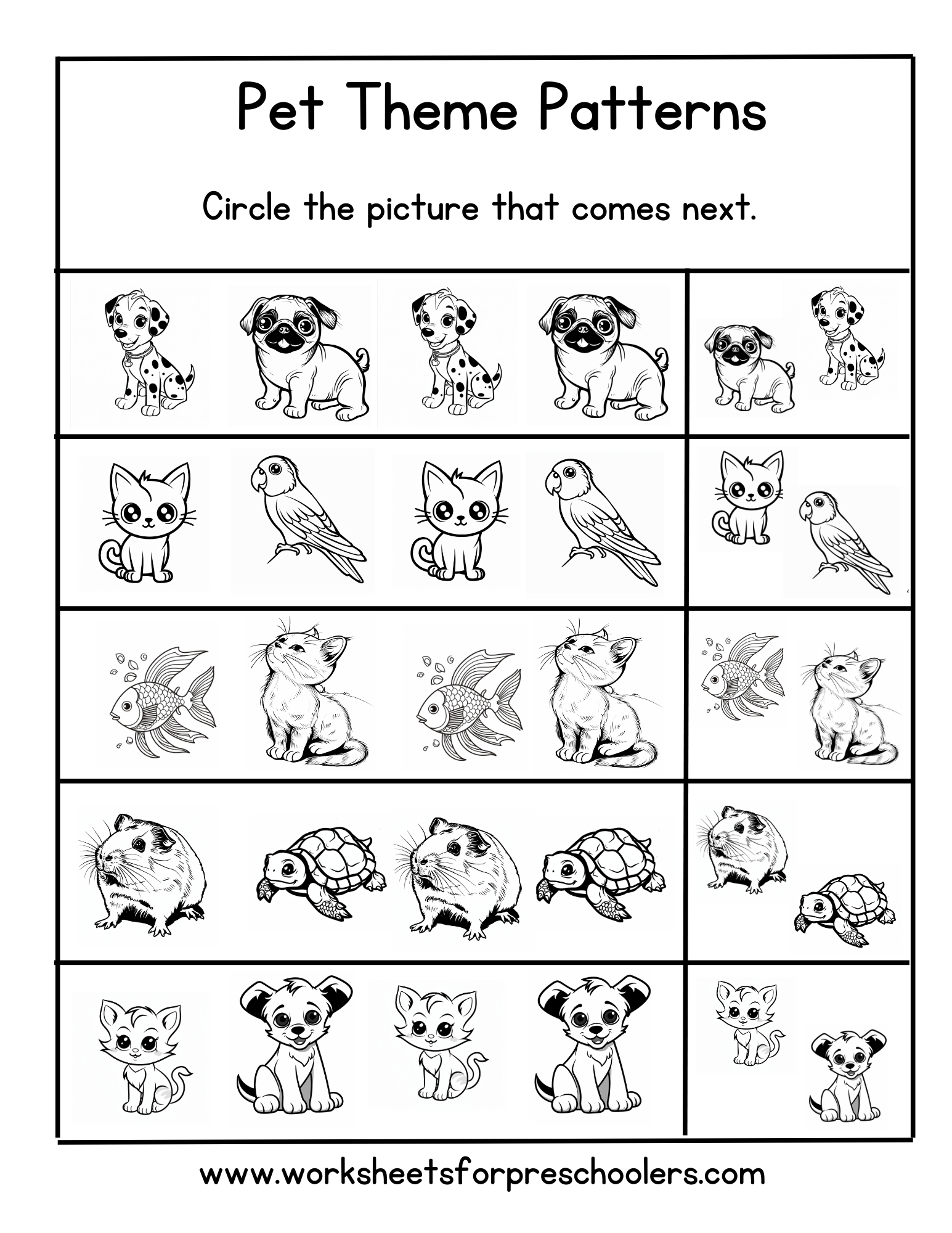 Pet Pattern Completion Worksheet