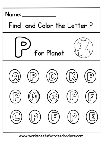 Find and Color Letter P for Planet Worksheet
