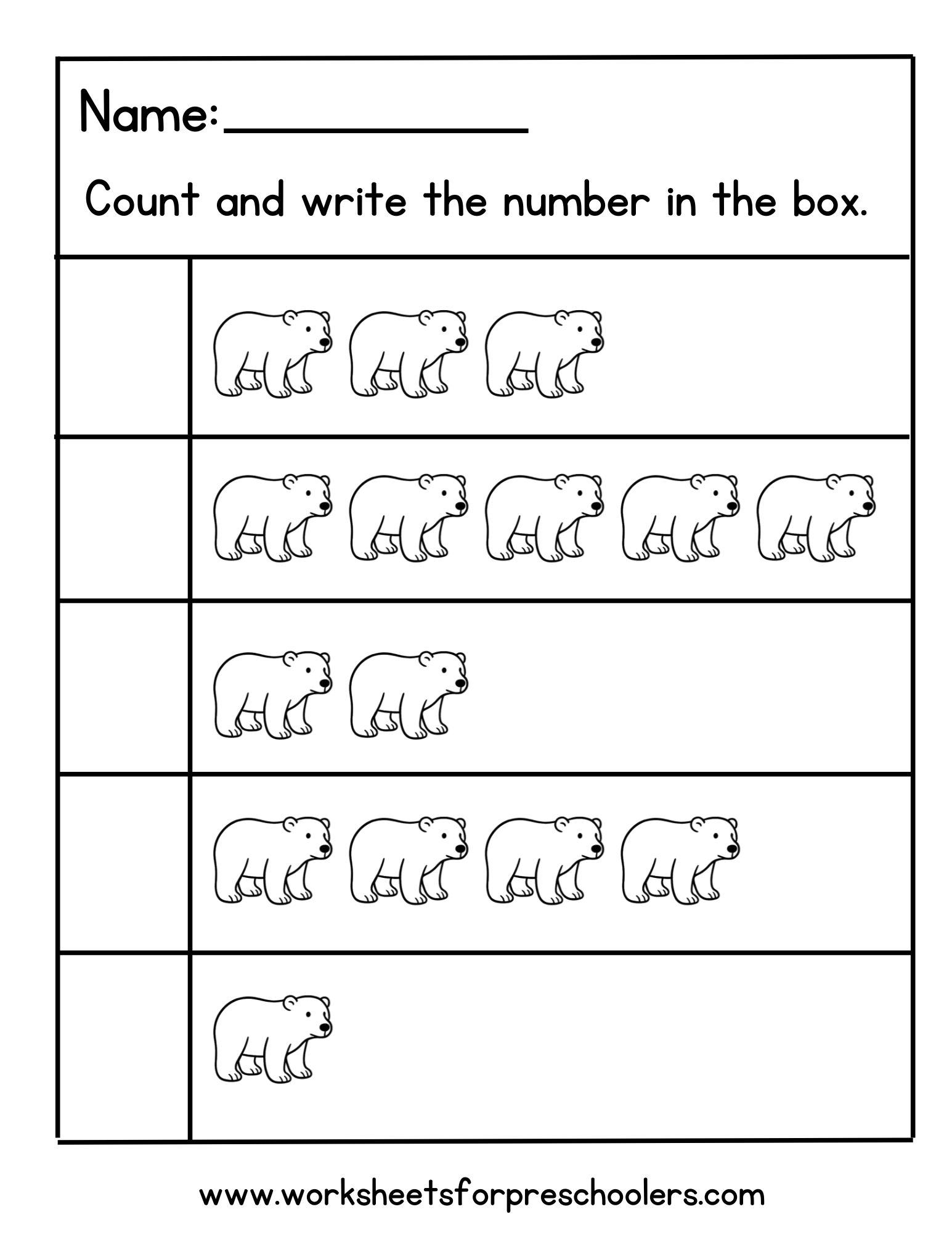 Polar Bear Counting Worksheet