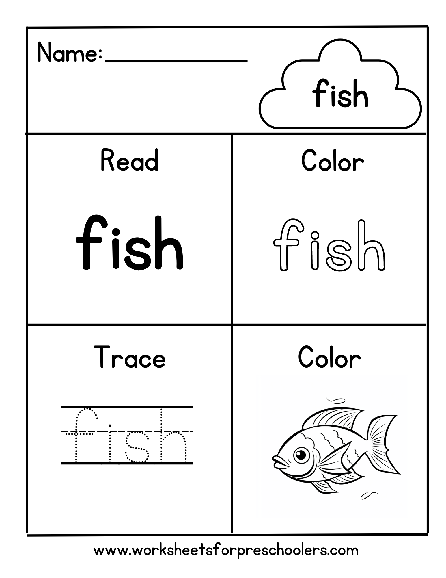 Preschool Color Trace Sight Word Fish Worksheet Preschool Color Trace Sight Word Fish Worksheet