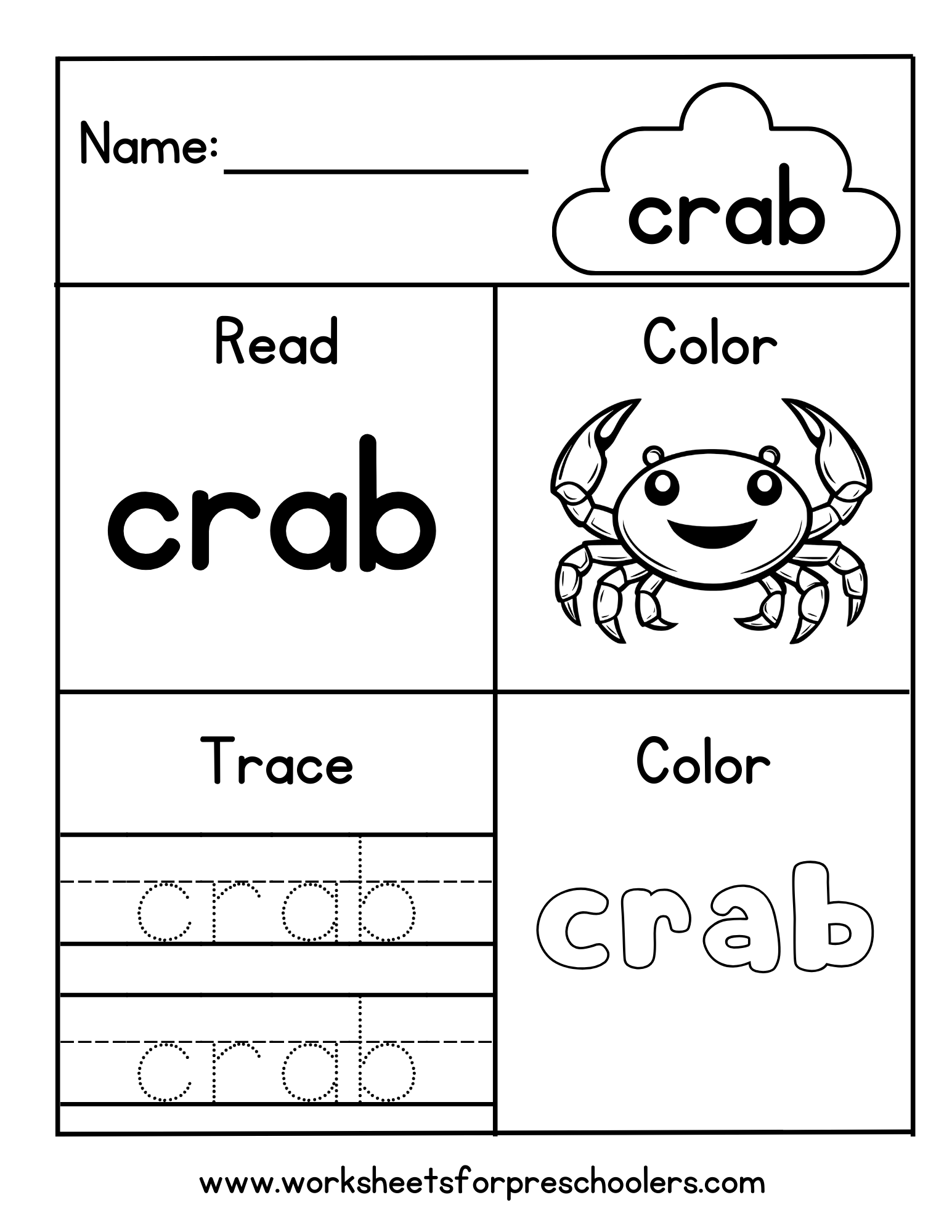 Read and Write Word Crab Worksheet Read and Write Word Crab Worksheet