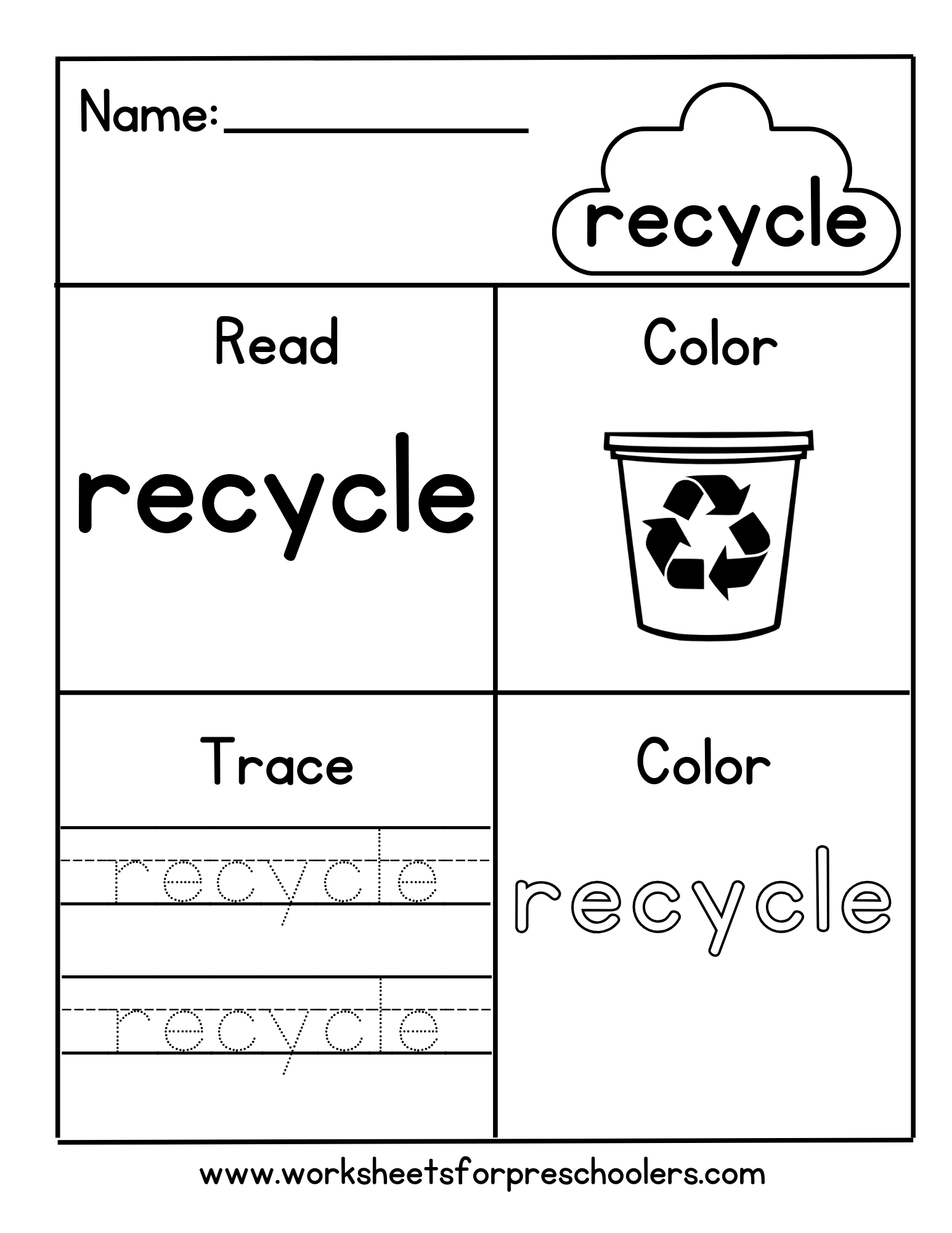 Read and Write Word Recycle Worksheet Read and Write Word Recycle Worksheet