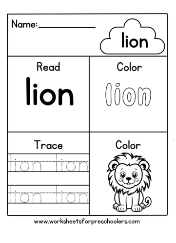 Read and Write Word Lion Worksheet