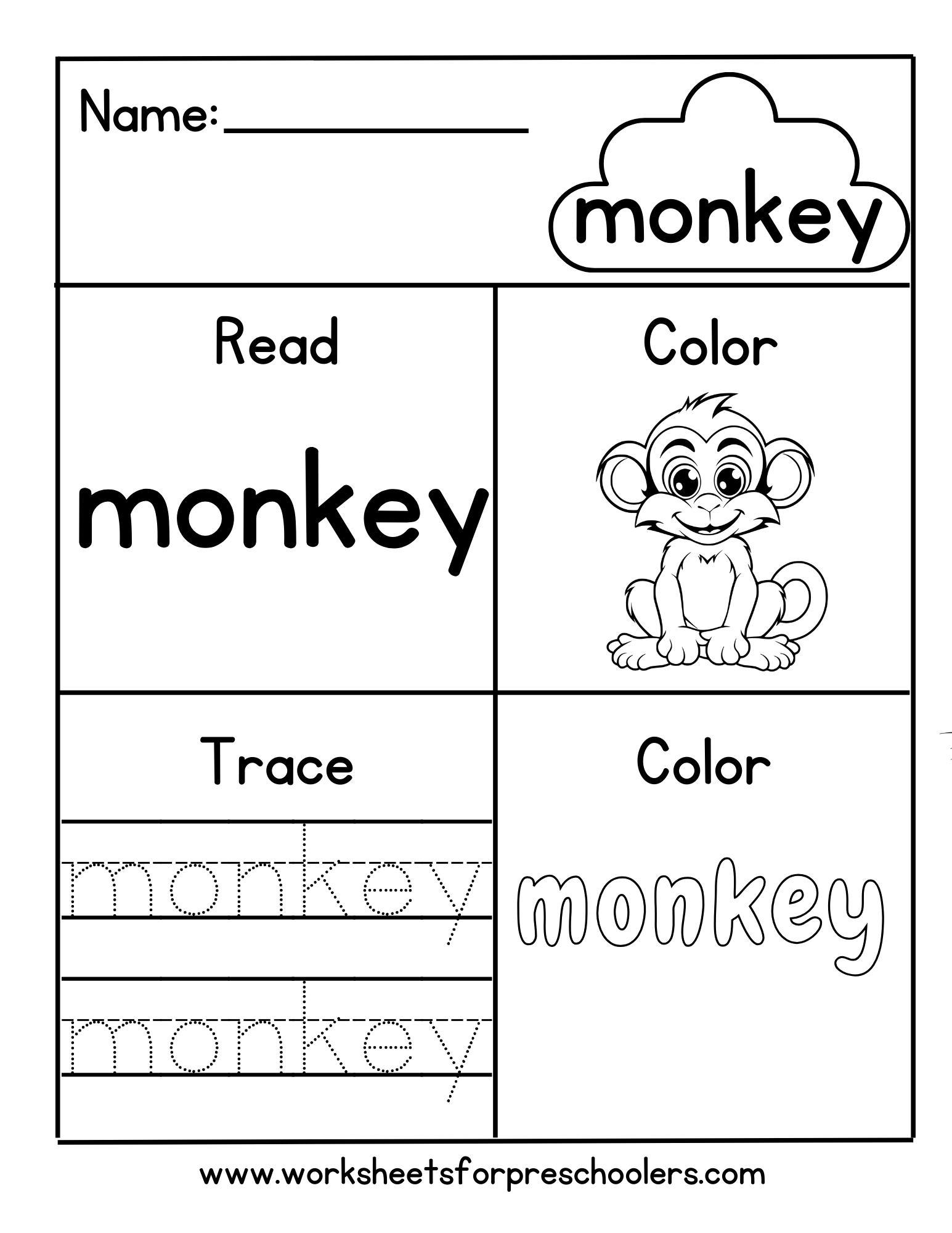 Read and Write Word Monkey Worksheet Read and Write Word Monkey Worksheet