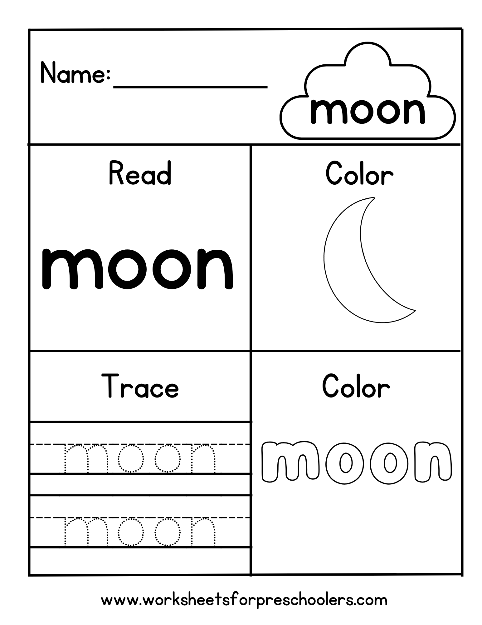 Read and Write Word Moon Worksheet  Read and Write Word Moon Worksheet