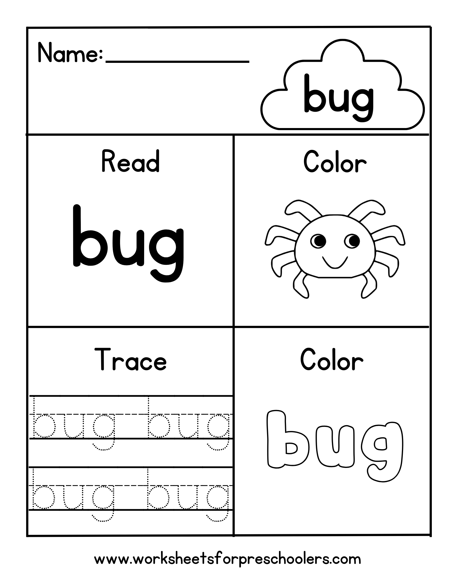 Read and Write Word Bug Worksheet  Read and Write Word Bug Worksheet