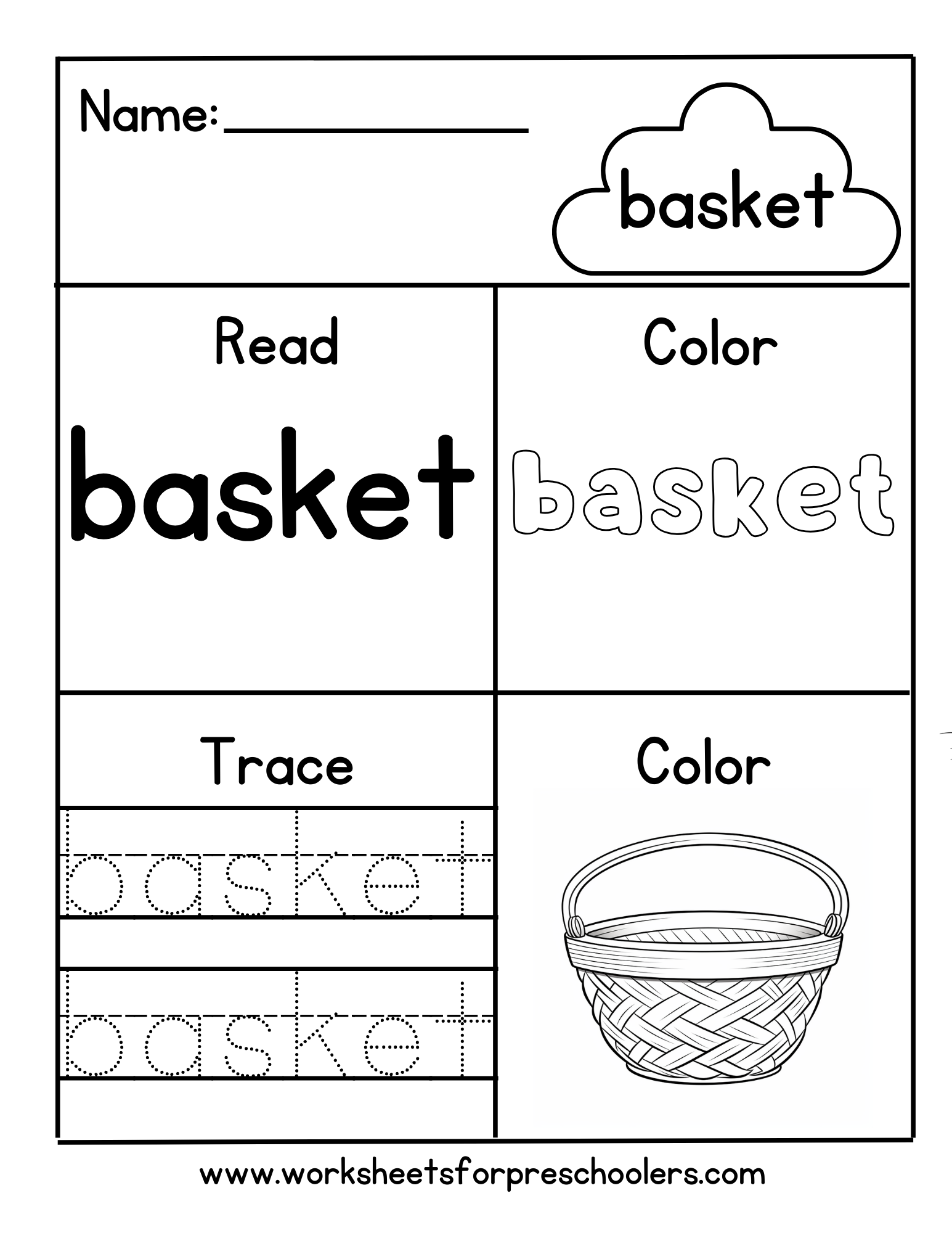 Read and Write Word Basket Worksheet 
