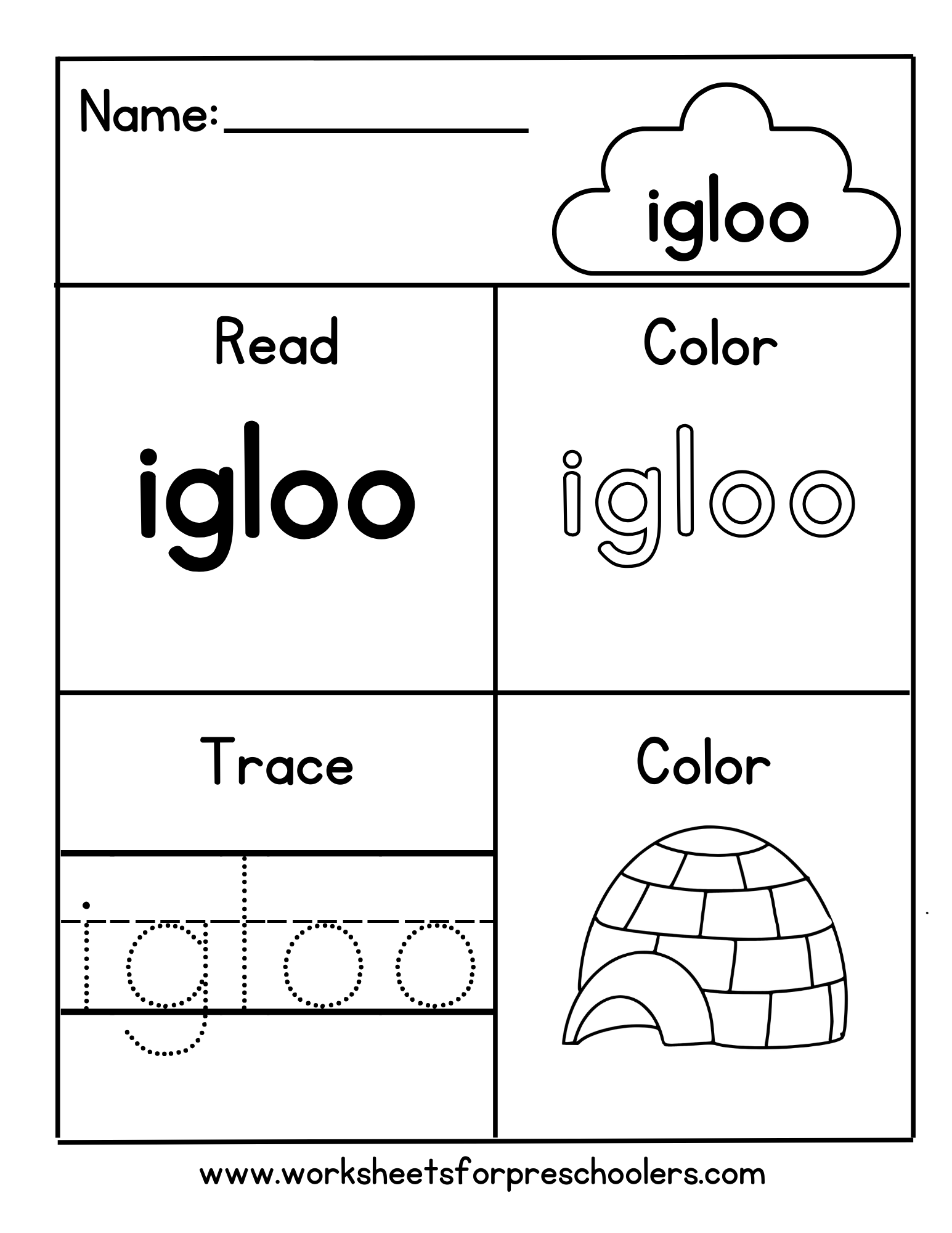 Read and Write Igloo Worksheet