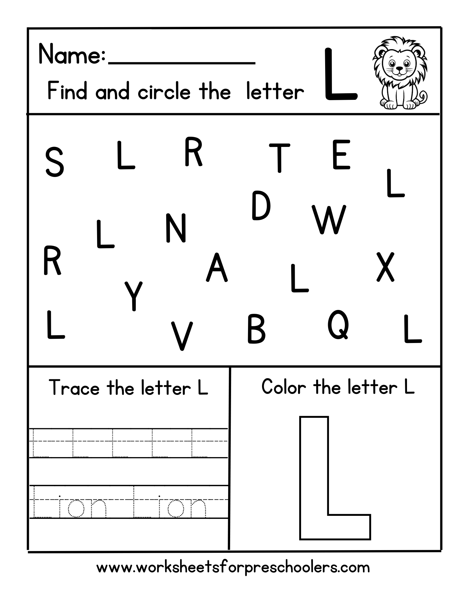 Letter L for Lion Activity Worksheet Letter L for Lion Activity Worksheet