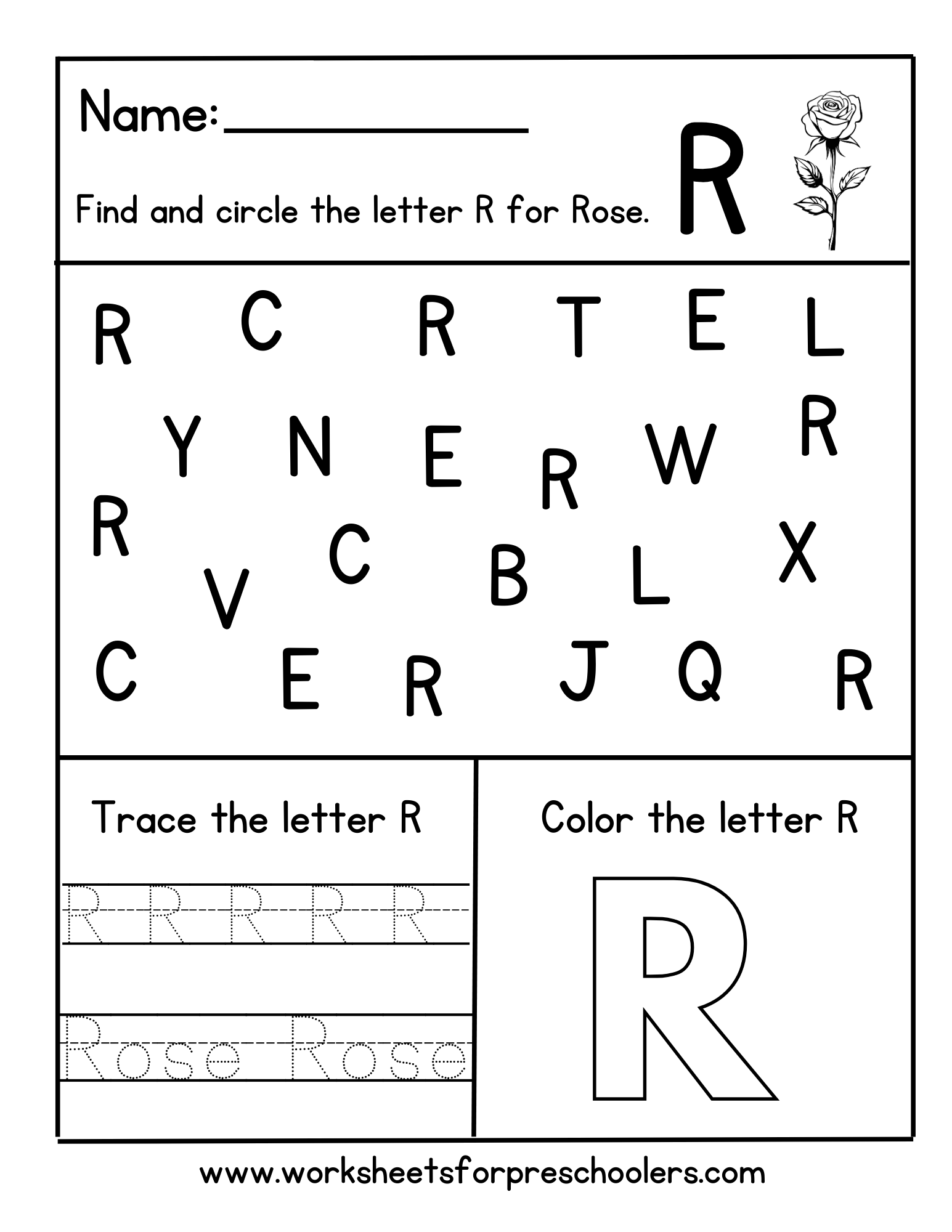 Find and Color Letter R for Rose Worksheet Find and Color Letter R for Rose Worksheet