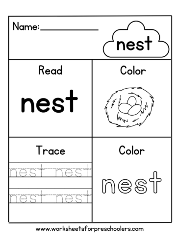Letter N for Nest Worksheet
